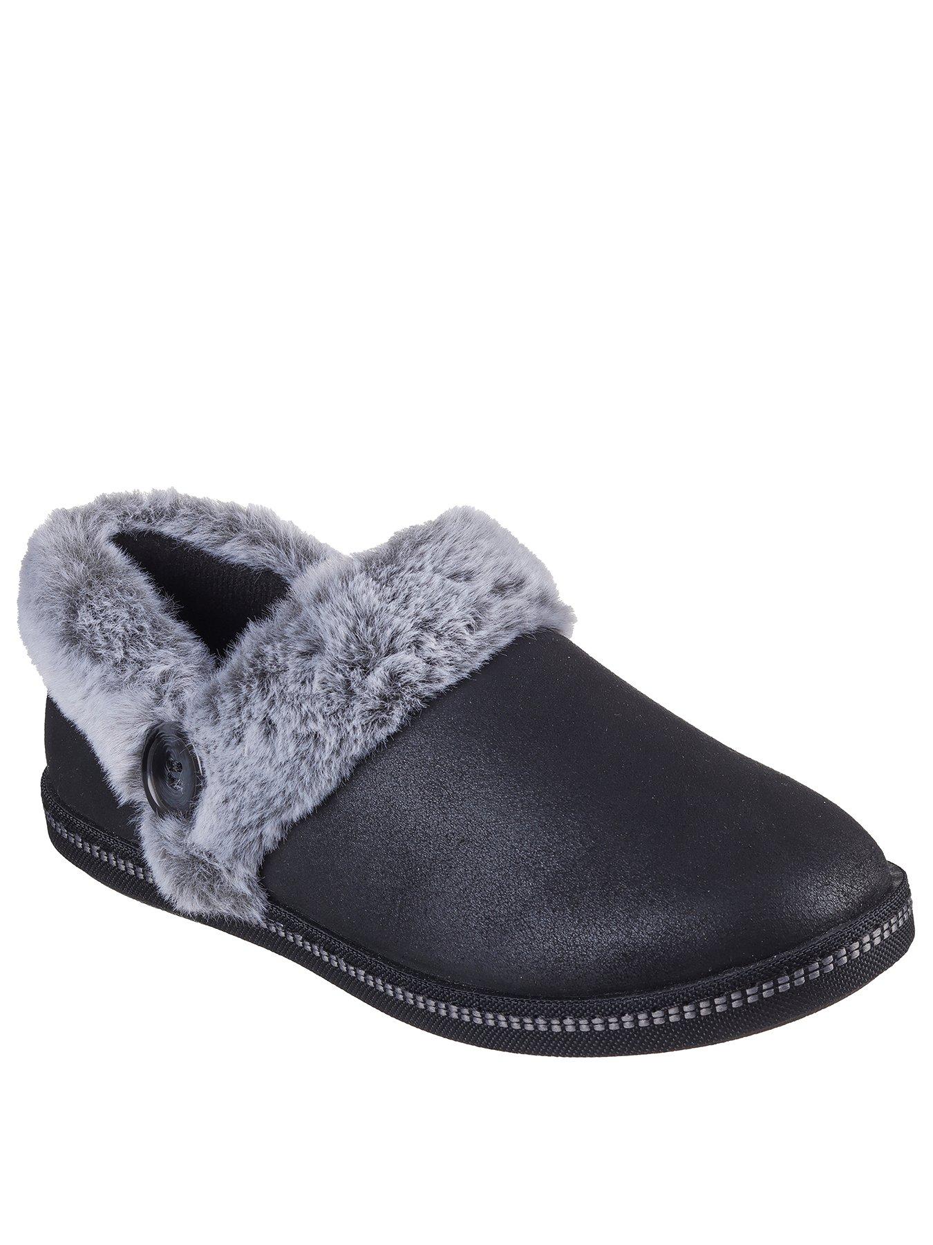 Skechers Button Open Quarter Memory Foam Slippers Black Very