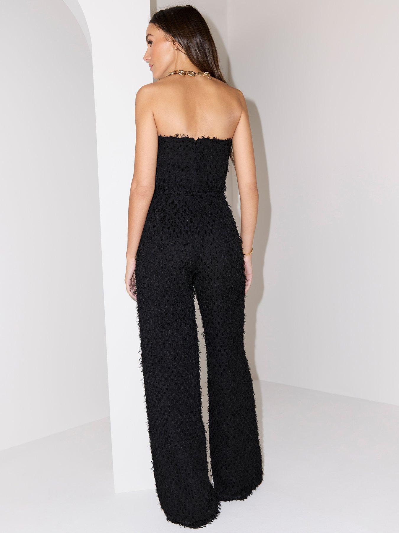 Image 2 of 4 of Michelle Keegan Co-Ord Eyelash Woven Wide Leg Trousers - Black
