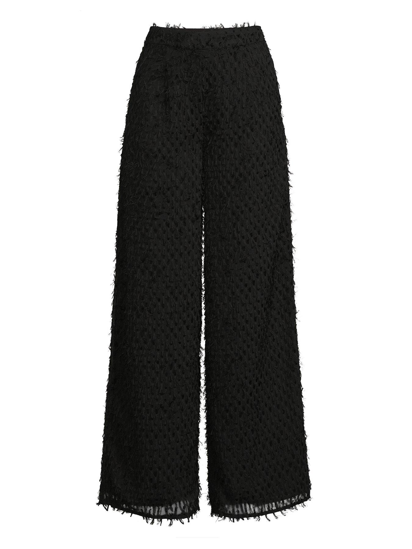 Image 4 of 4 of Michelle Keegan Co-Ord Eyelash Woven Wide Leg Trousers - Black
