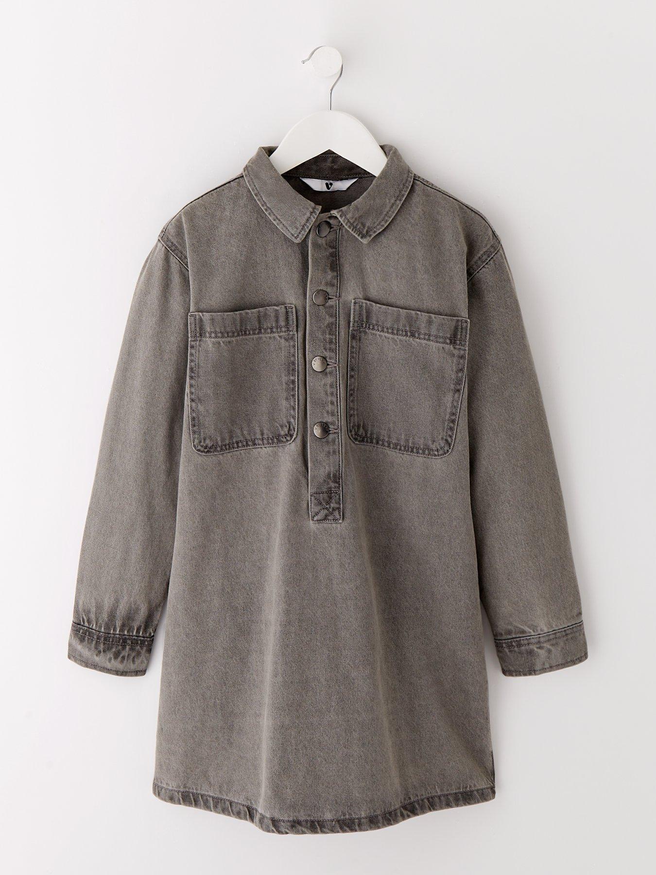undefined Girls Grey Button Through Denim Dress
