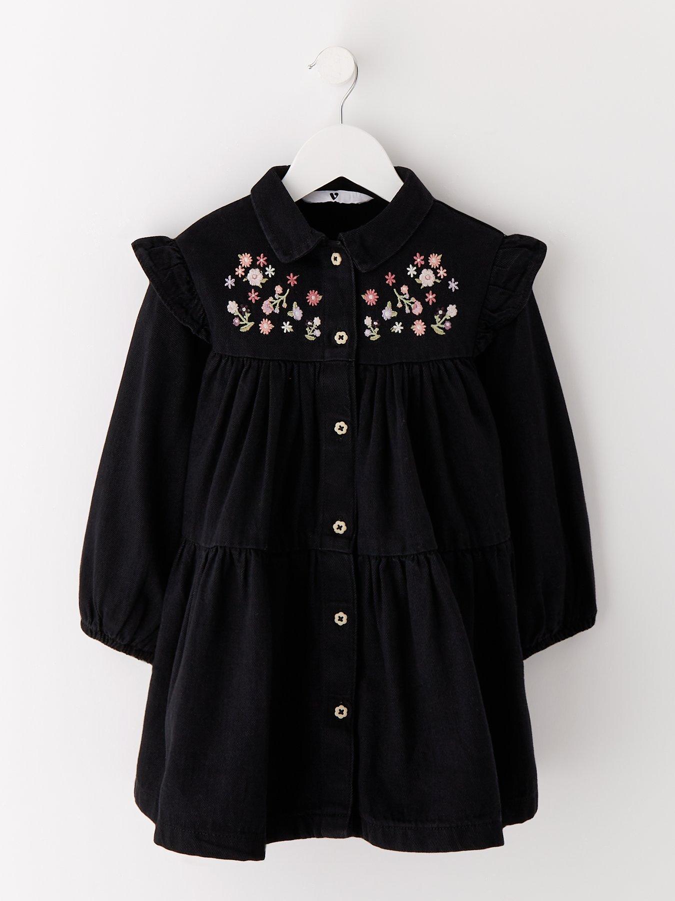 undefined Girls Embroidered Button Through Denim Dress