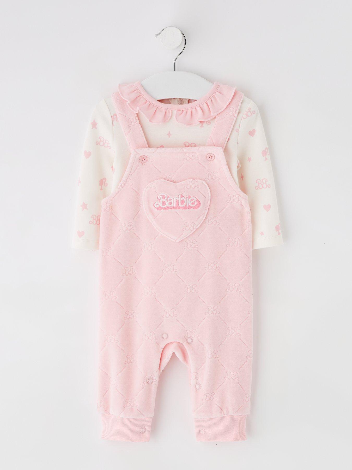 undefined Baby Barbie 2 Piece Bodysuit And Dungaree Set - Pink