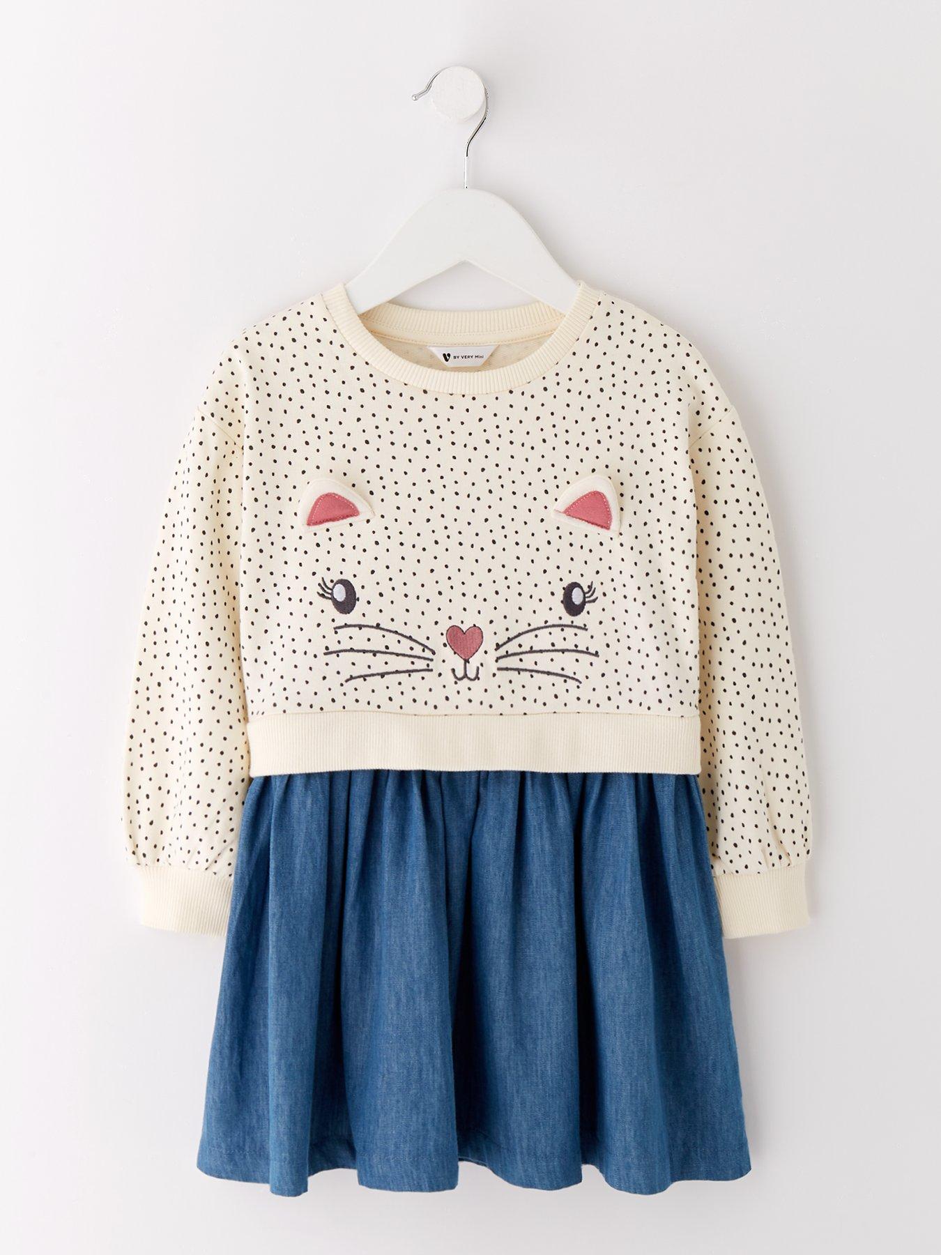 undefined Girls Character Sweat And Denim Dress