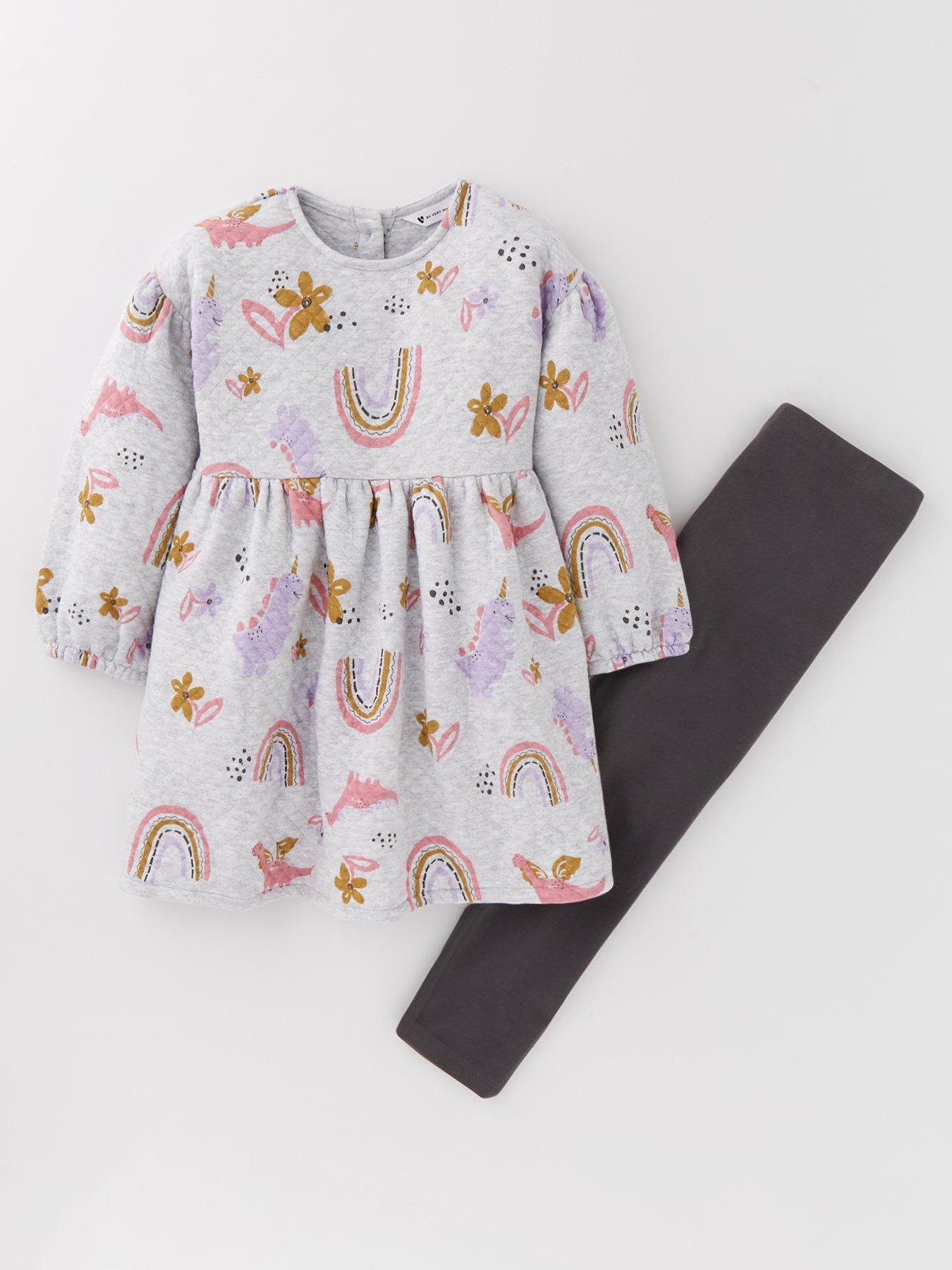 undefined Girls Quilted Rainbow Print Dress And Legging Set