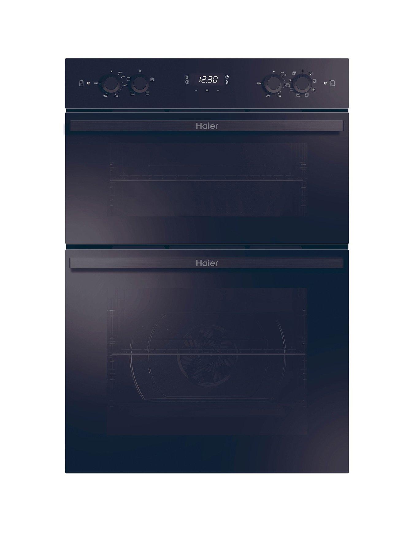Haier HWO9M2M5B 90cm BI Double, multi main, static top, cata &  steam, soft close - Black Glass  &  SS trim Black Glass