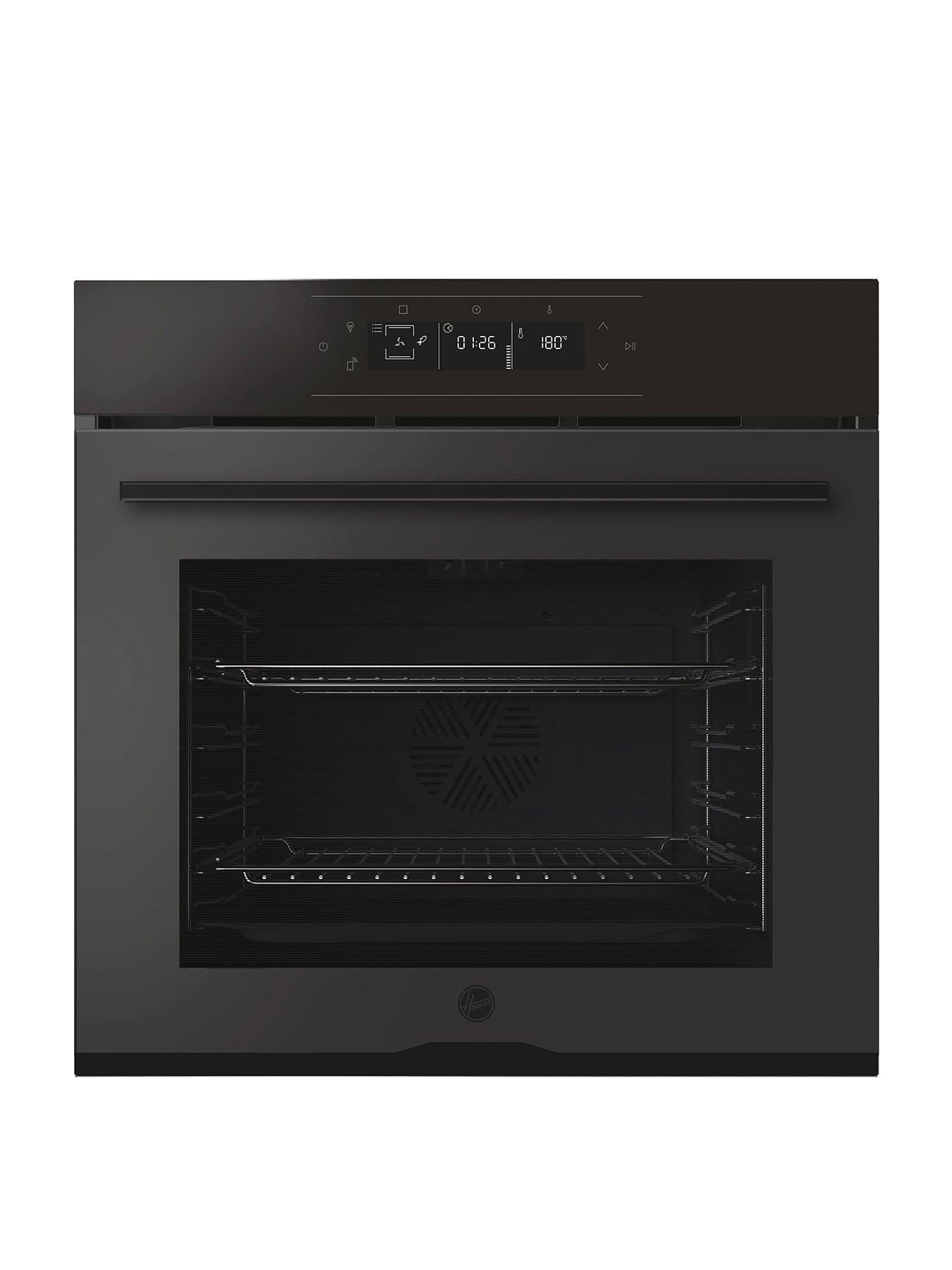 undefined HO6 M5G3YTB 78L Single Oven, 18F + WiFi, Pyro clean, Graphic UX, Telescopic, Airfry - Matte  &  Gloss Black Glass
