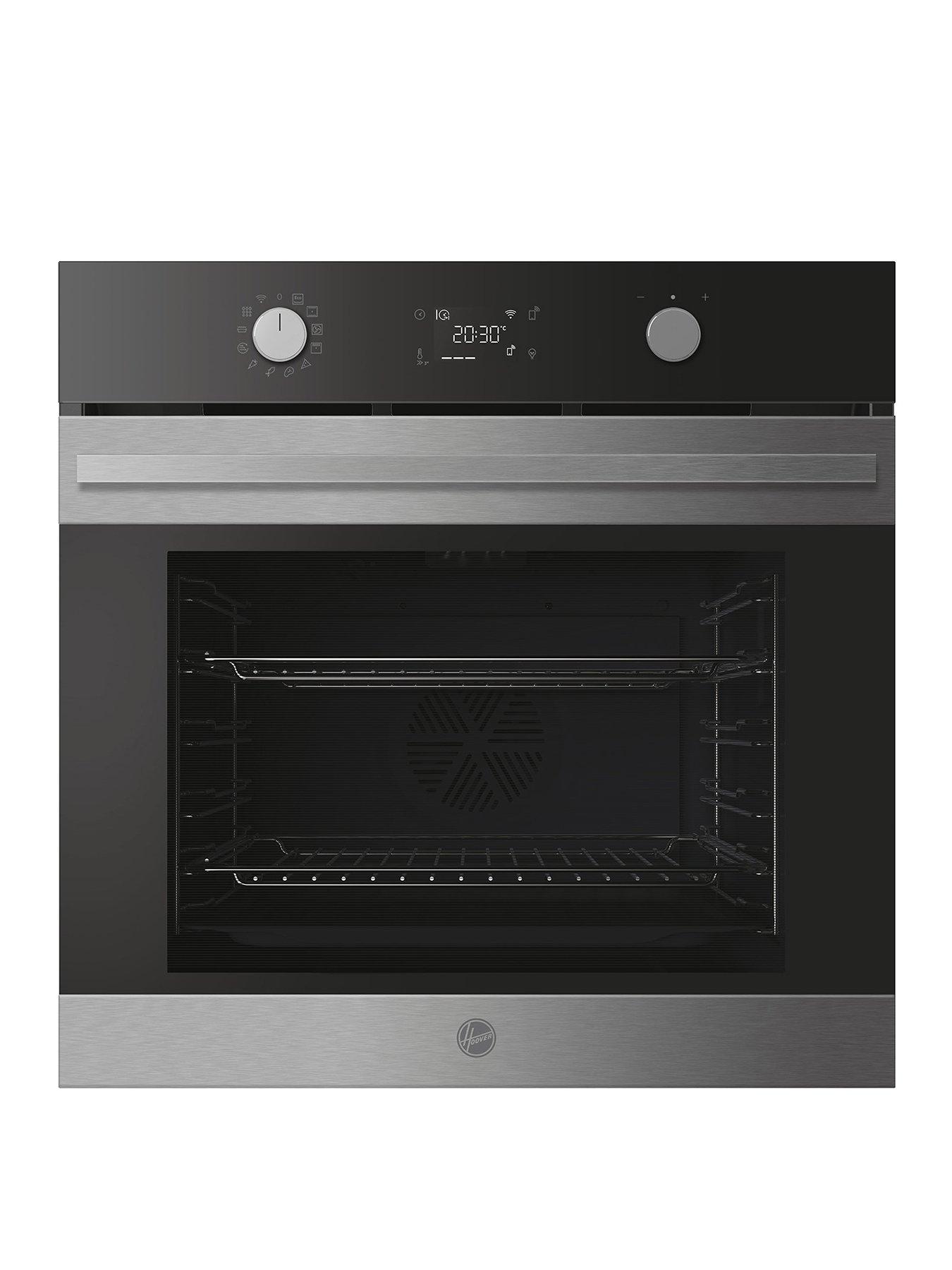 Hoover HO6 H5B3HTX 78L Single Oven, 16F + WiFi, Steam clean, Smart (Rotary) UX, Airfry, Telescopic - Black Glass  &  Stainless Steel
