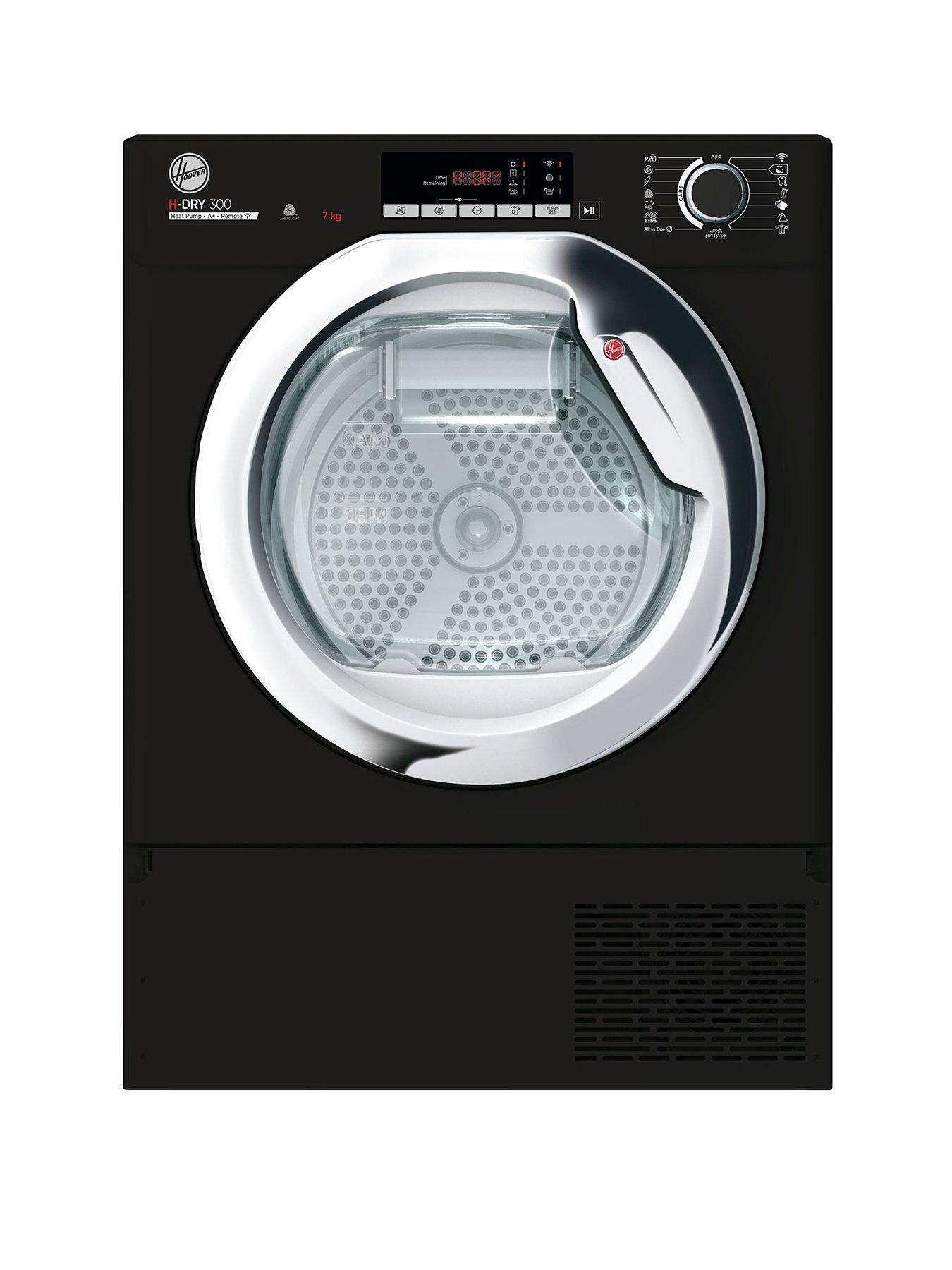 Image 1 of 7 of Hoover H DRY 300 PRO BATDH7A1TCEB-80 Integrated 7Kg Heat Pump Tumble Dryer, WiFi Enabled, A+ Rated - Black With Chrome Door