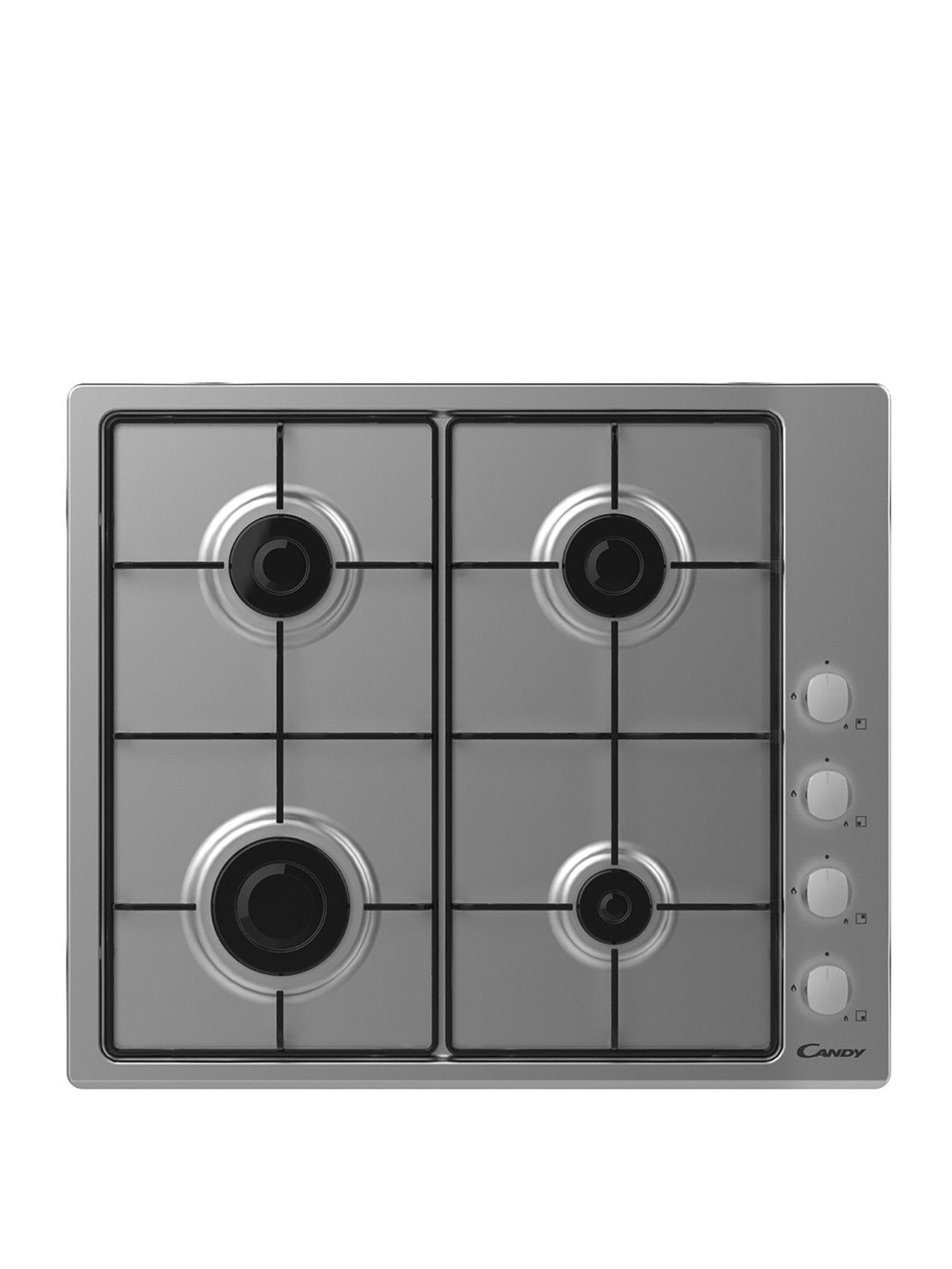 Product photograph of Candy Chw6lx 60 Cm Gas Hob 4 Burner Side Control Enamel Pan Stands - Stainless Steel Stainless Steel - Hob With Installation from very.co.uk