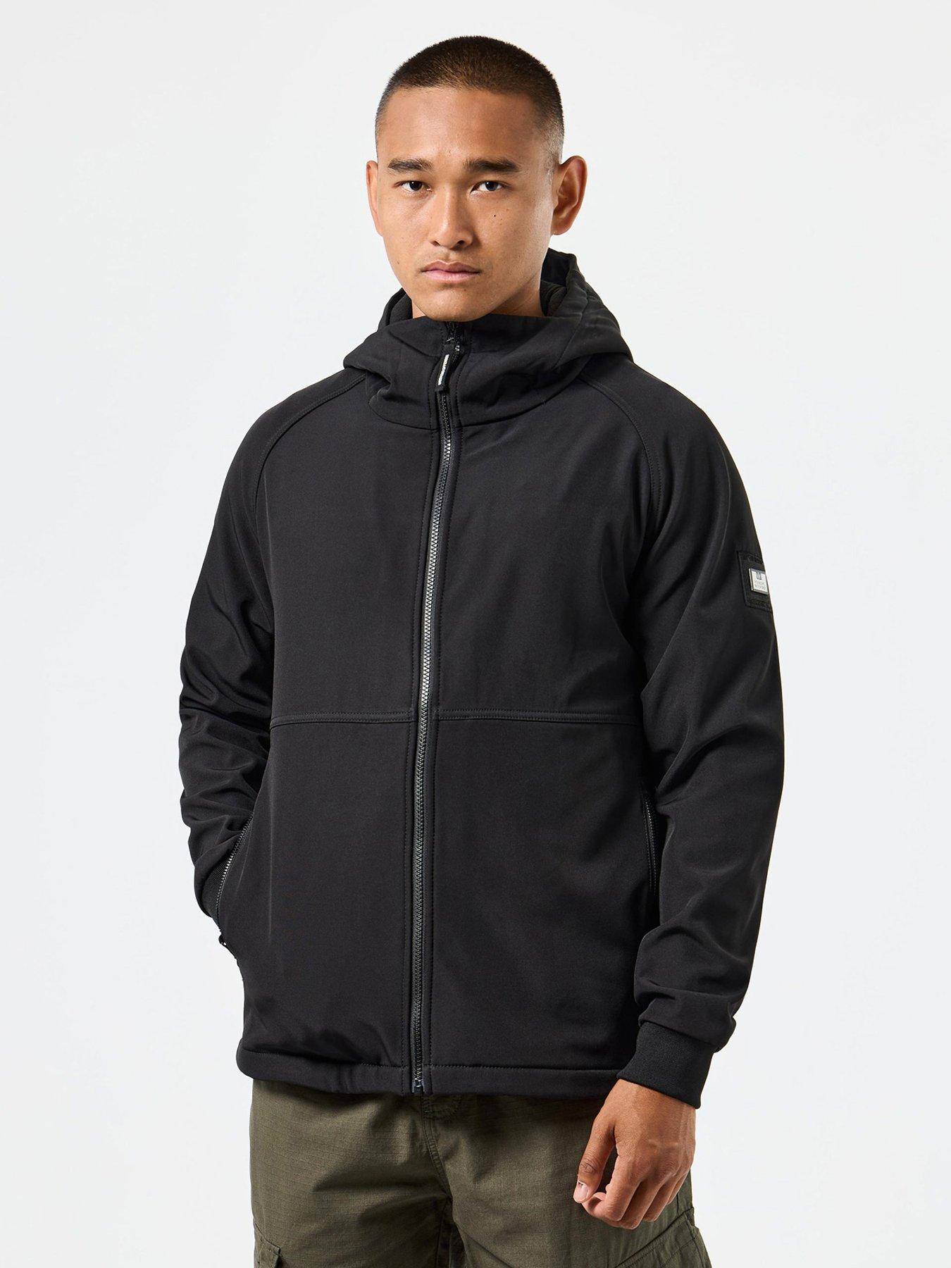 Image 1 of 6 of Weekend Offender Stipe Softshell Hooded Jacket - Black
