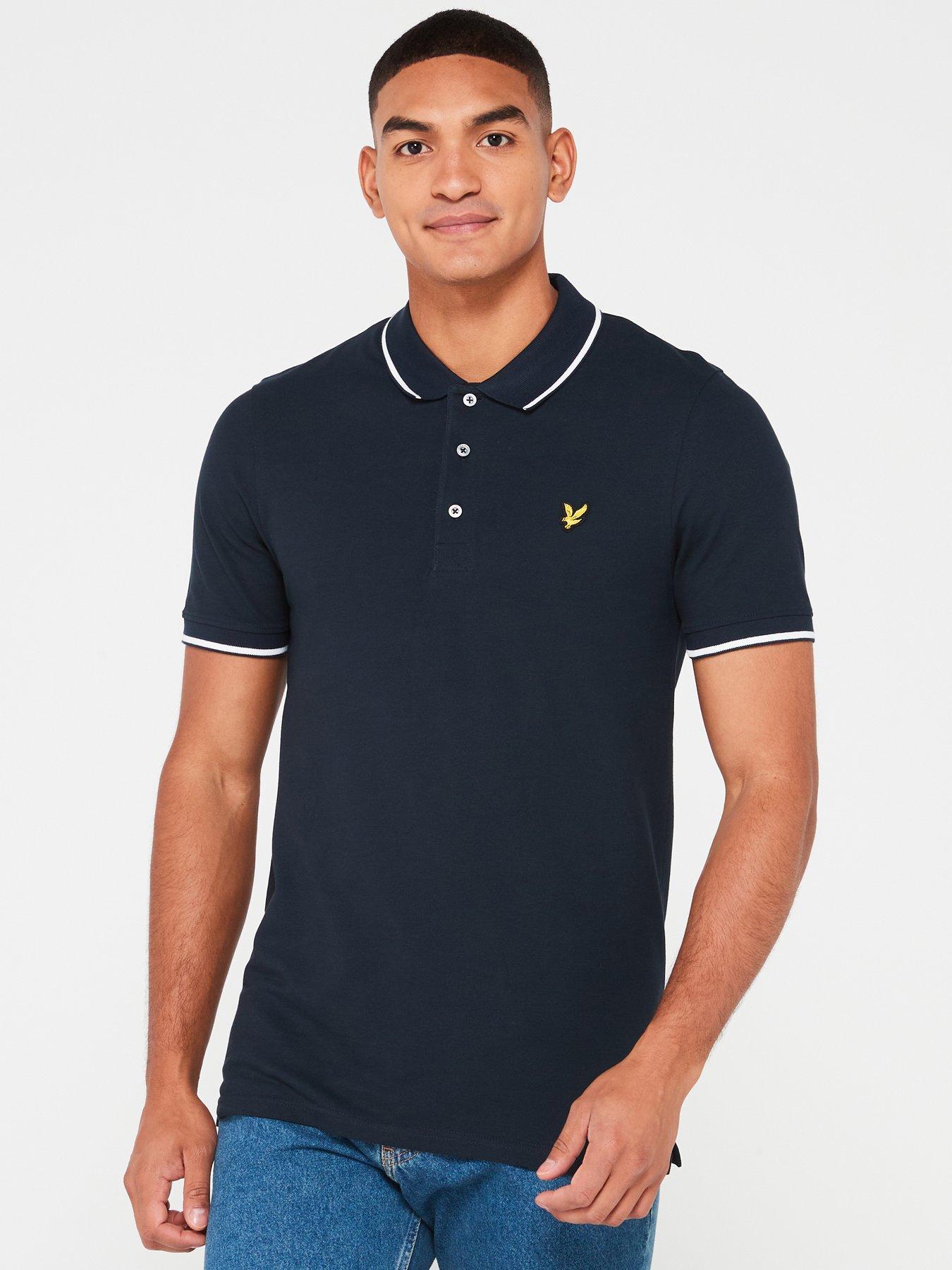 lyle & scott lyle & scott short sleeve regular fit tipped polo shirt - navy