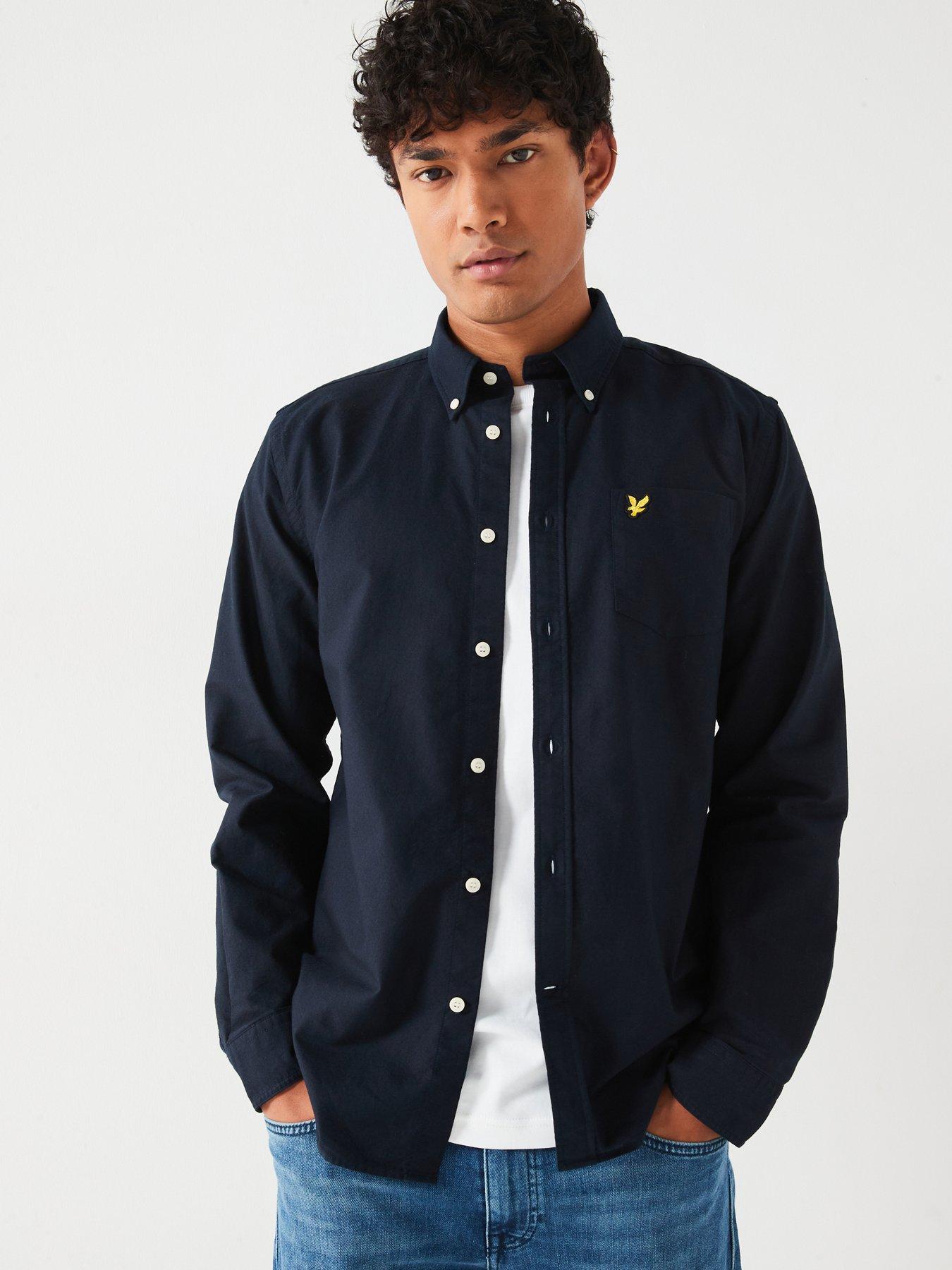 lyle & scott lyle & scott long sleeve regular fit plain oxford shirt - navy