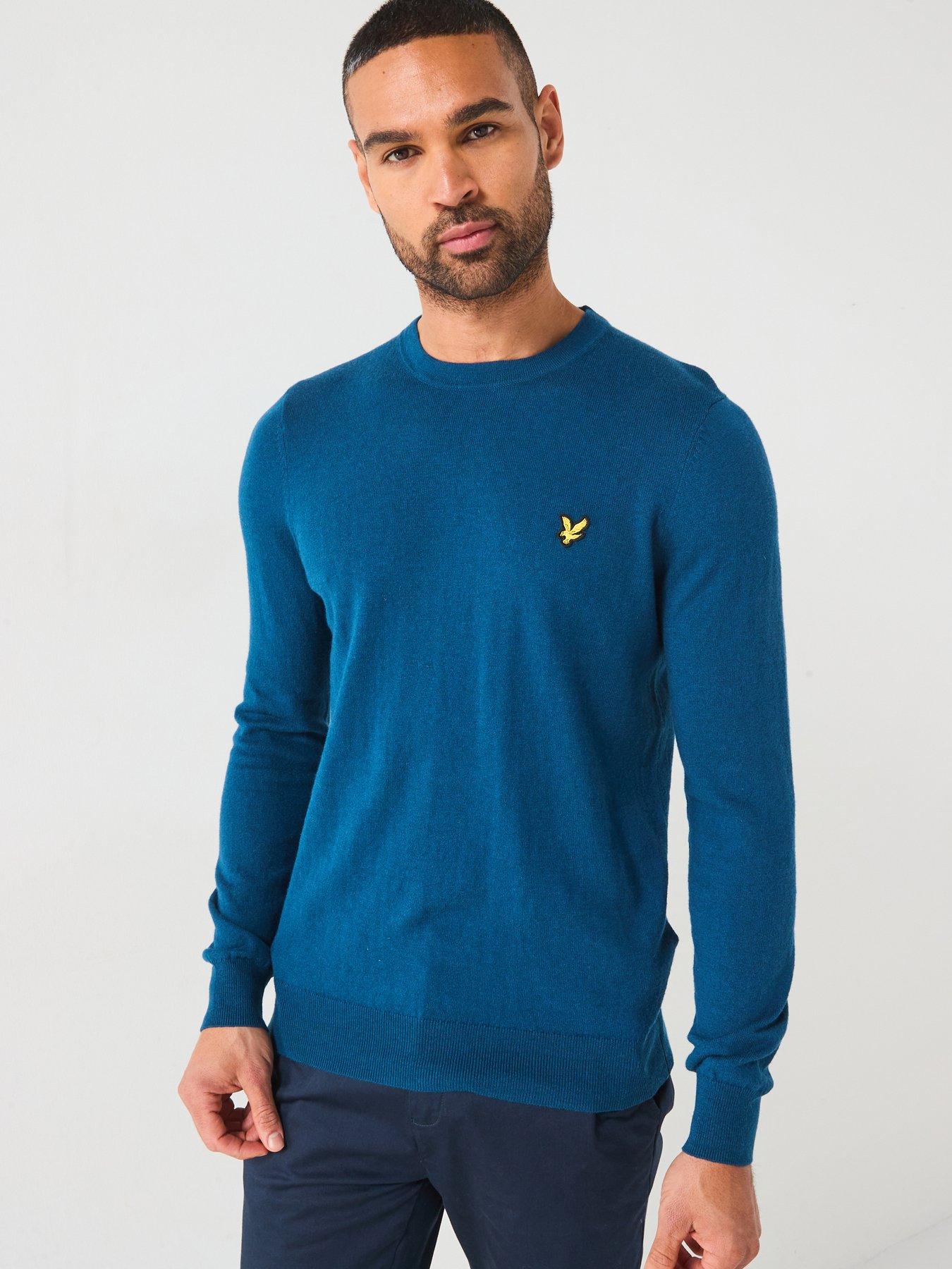 undefined Cotton Merino Crew Neck Knitted Jumper - Blue
