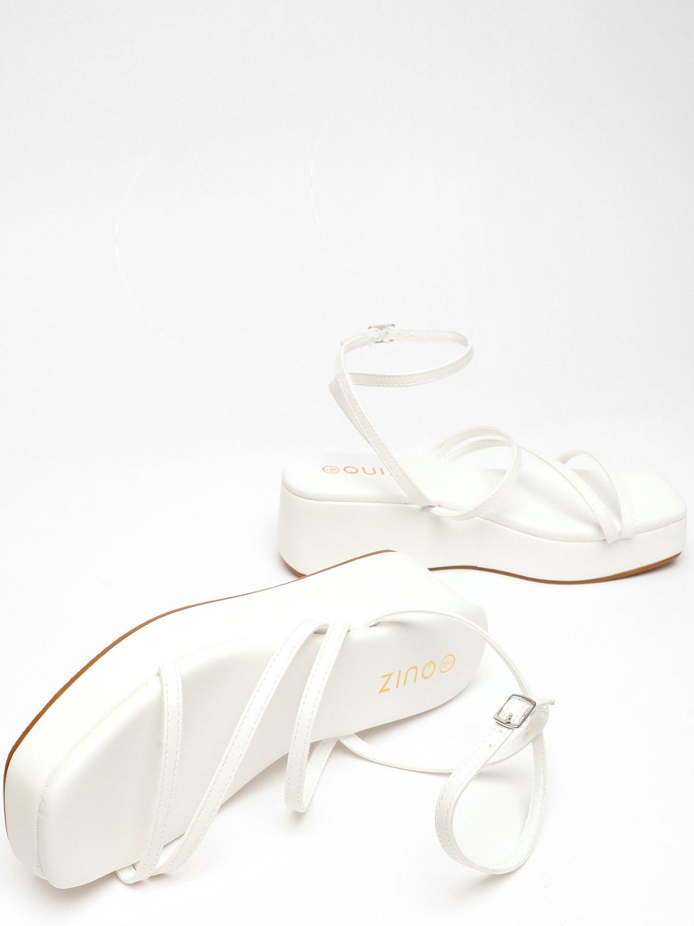 Quiz White Faux Leather Strappy Flatform Sandals Very