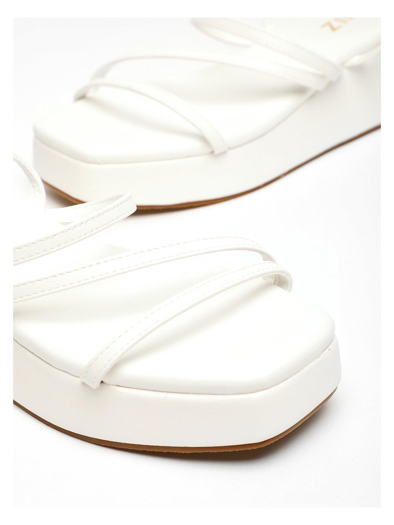Quiz White Faux Leather Strappy Flatform Sandals Very