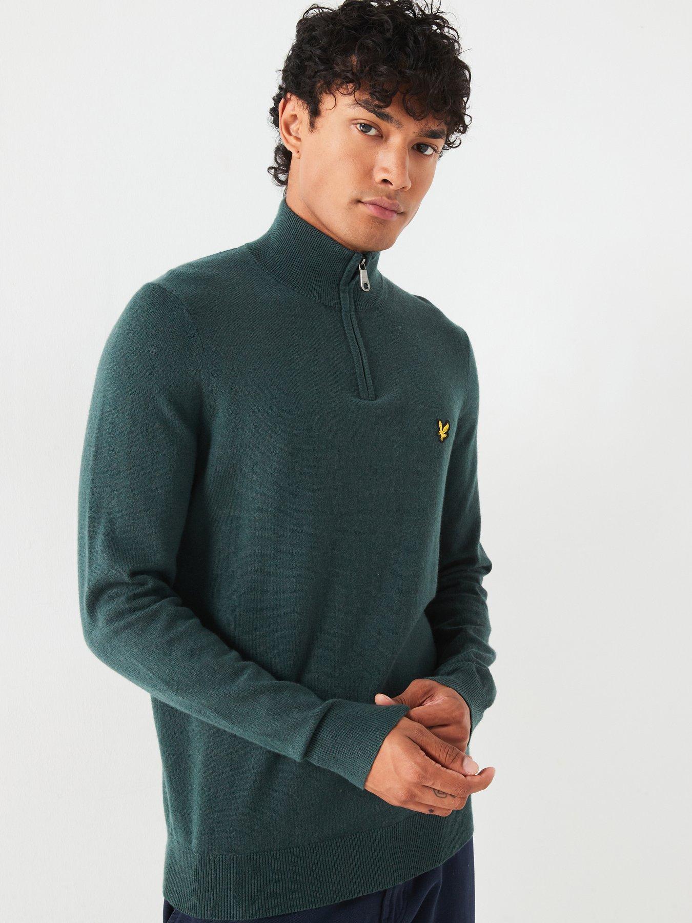 lyle & scott lyle & scott cotton merino quarter zip knitted jumper - dark green