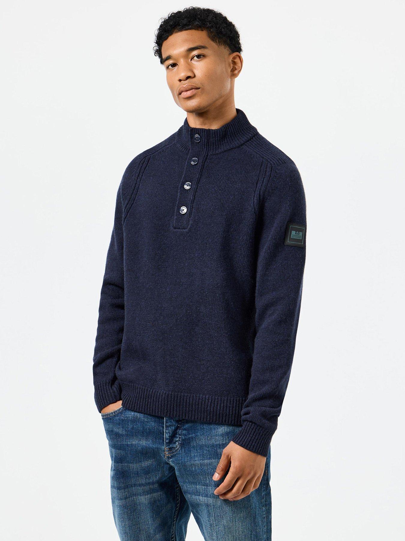 Image 1 of 6 of Weekend Offender Castillos Wool Blend Funnel Neck Knitted Jumper - Navy