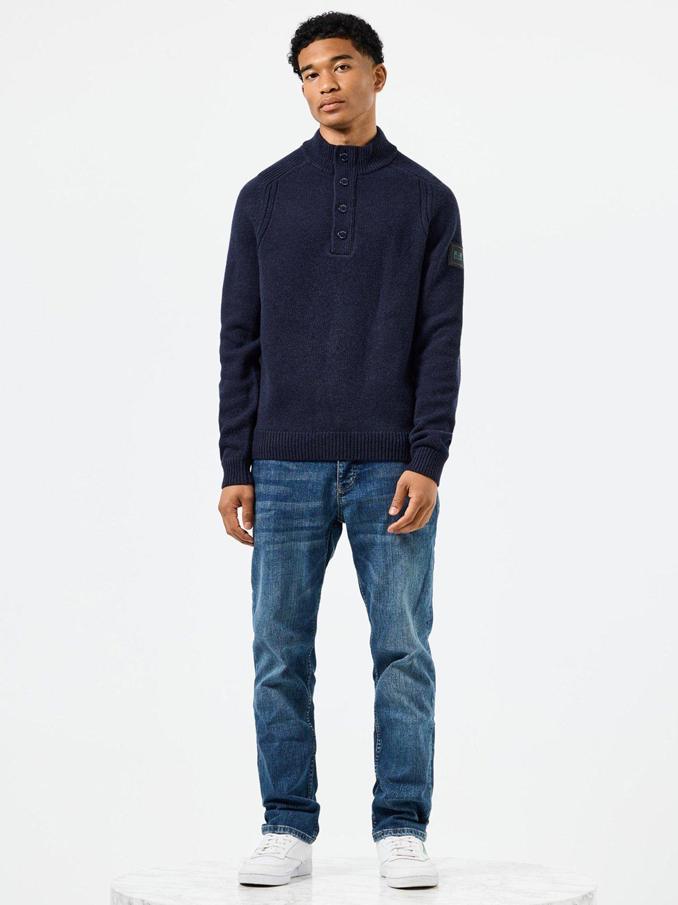 Image 2 of 6 of Weekend Offender Castillos Wool Blend Funnel Neck Knitted Jumper - Navy