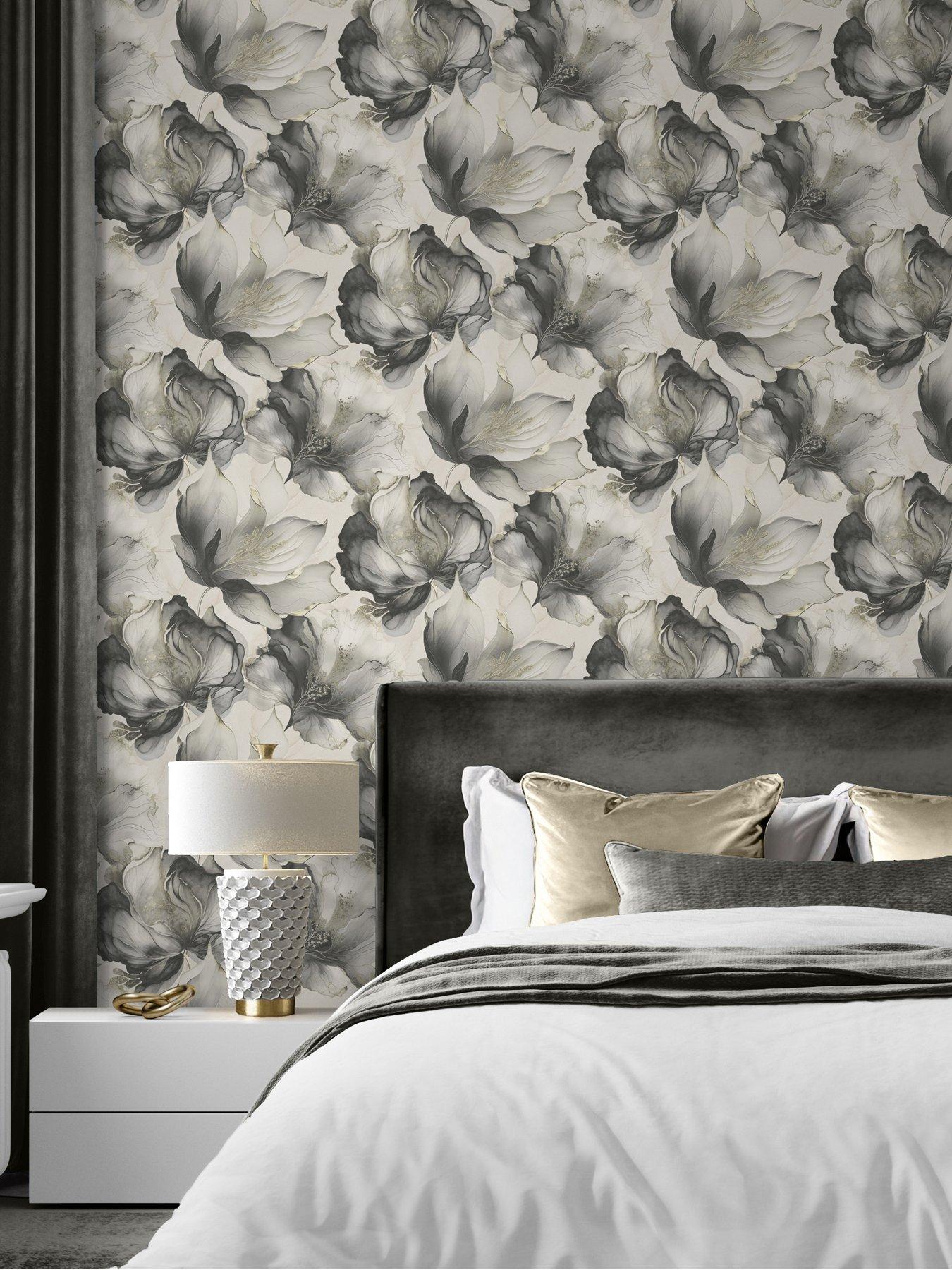 Product photograph of Muriva Elysian Floral Black And Gold Wallpaper from very.co.uk