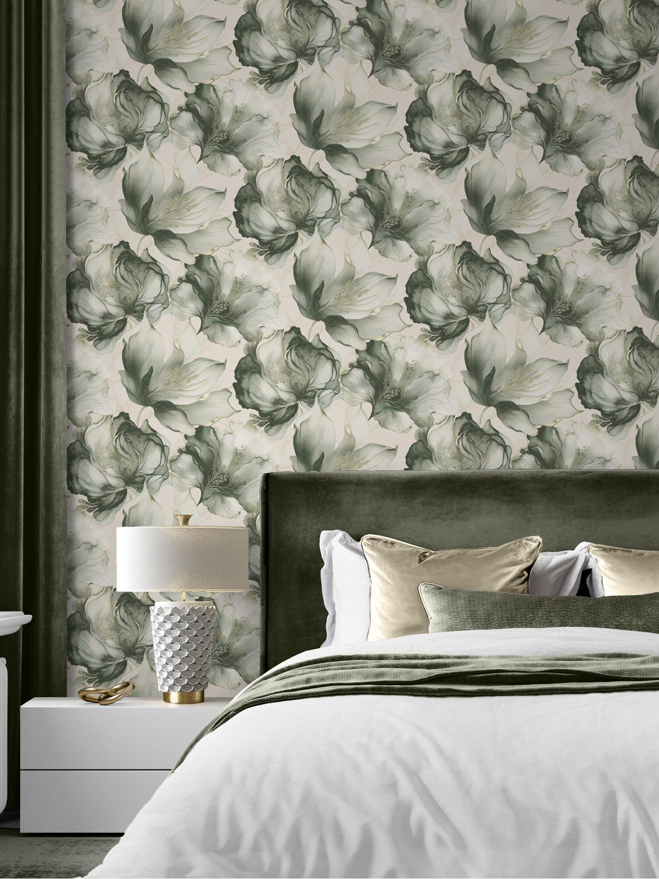 Product photograph of Muriva Elysian Floral Green And Gold Wallpaper from very.co.uk