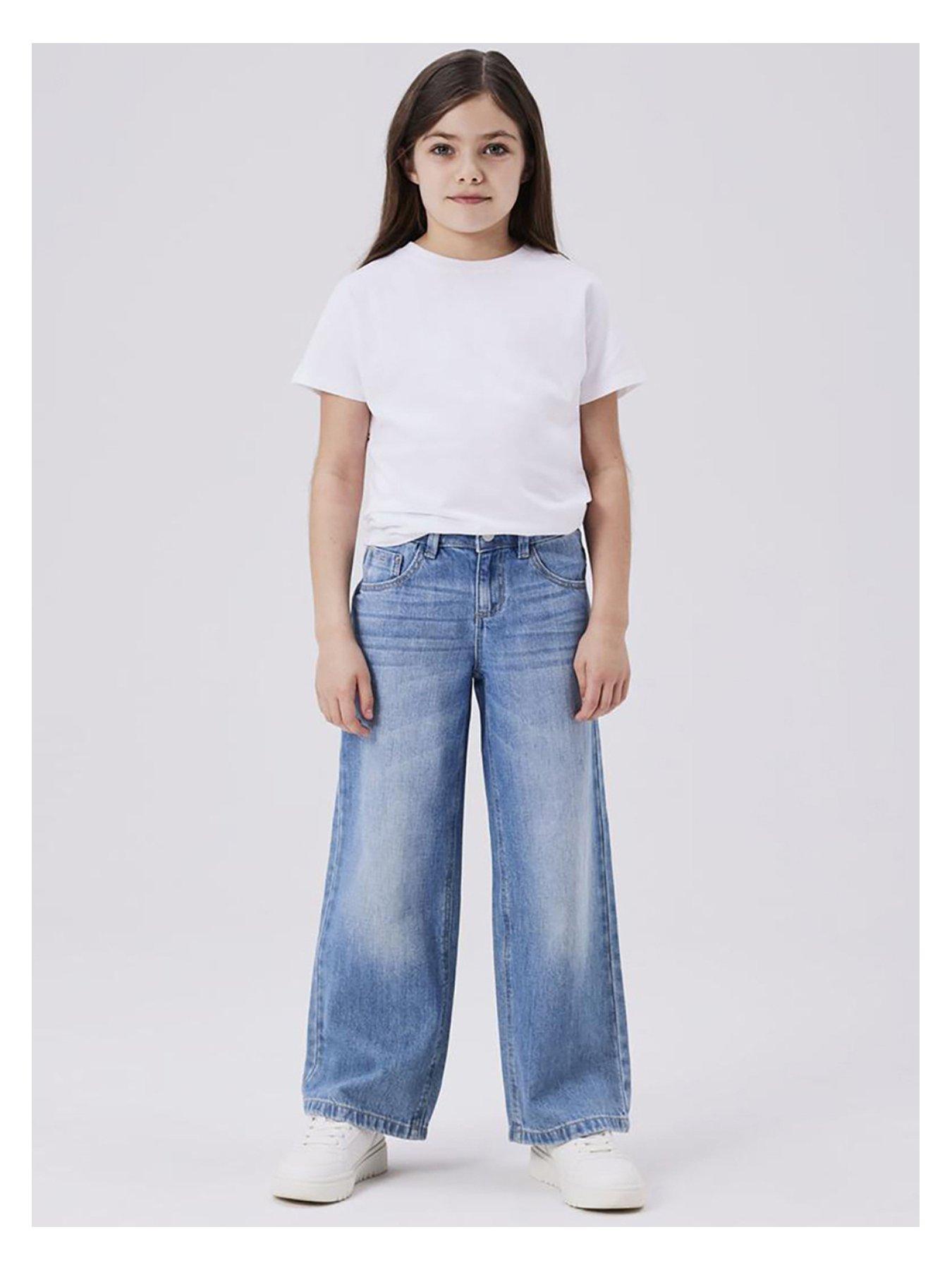 undefined Girls Rose Wide Leg Jeans - Medium Blue Denim