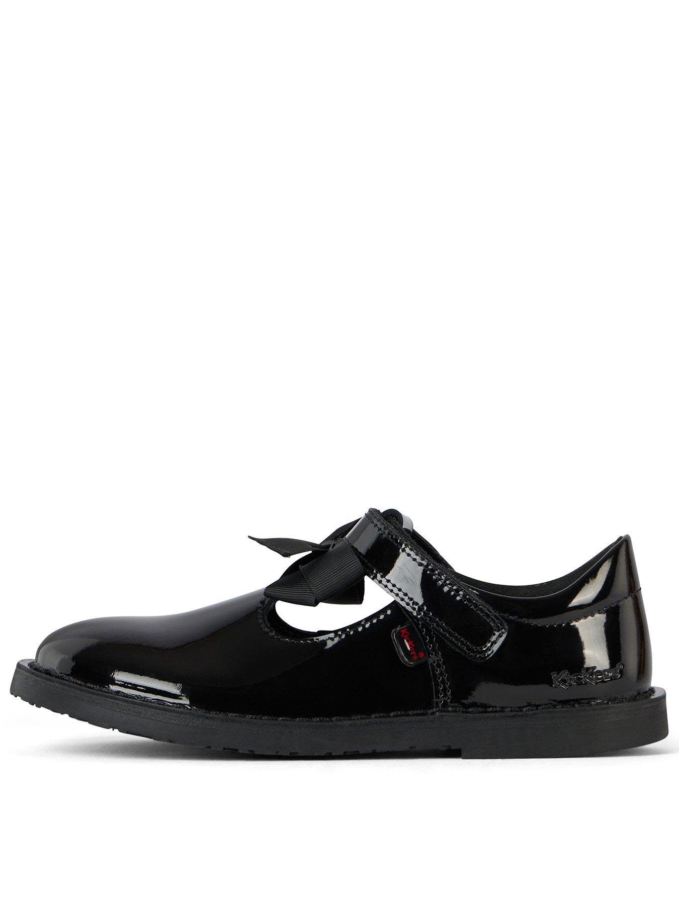 Kickers Girls Adlar T Bar Bow Patent Leather School Shoe - Black