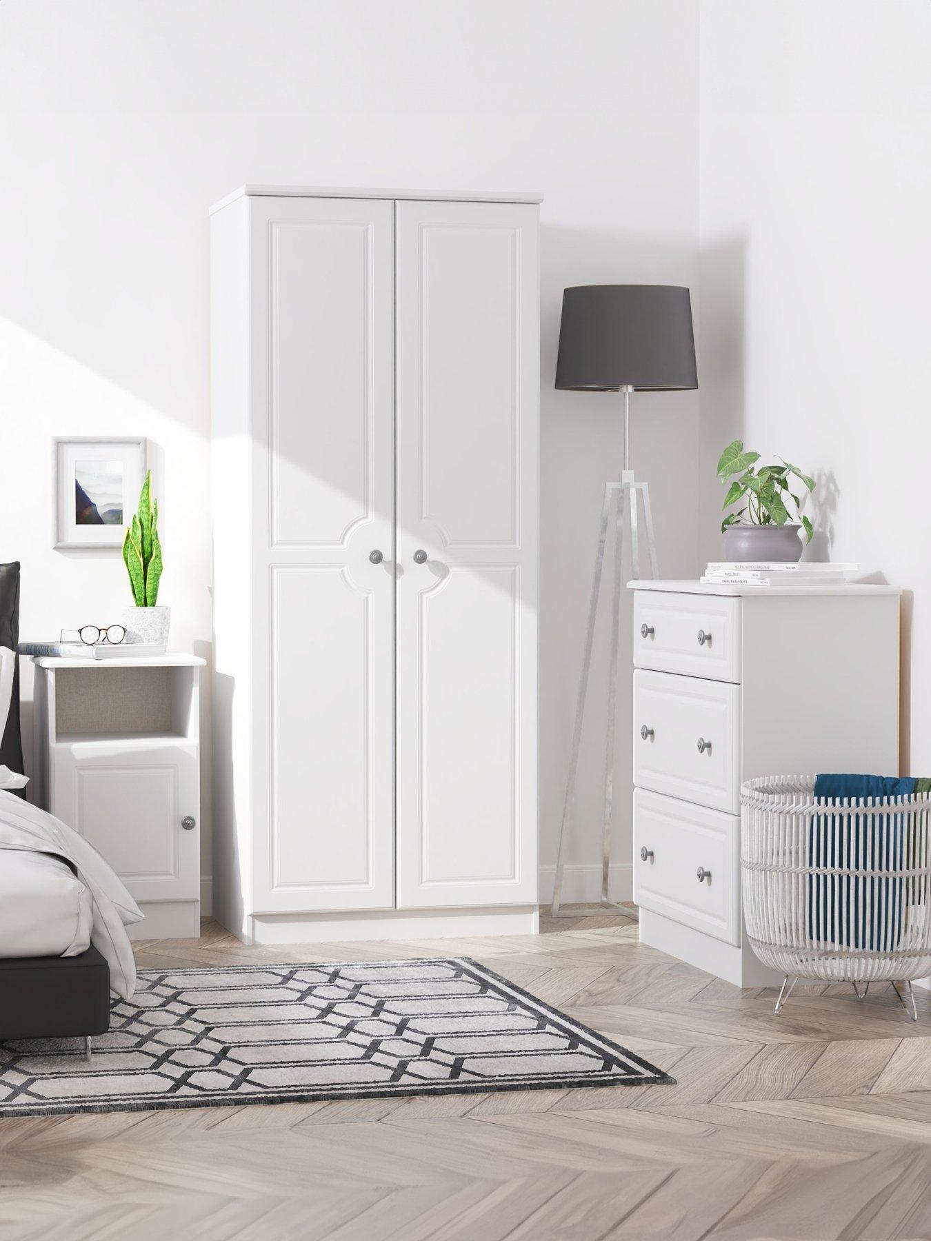 Product photograph of Swift Cambridge 3 Piece Set - 2 Door Wardrobe 3 Drawer Chest And Bedside Chest - Grey from very.co.uk