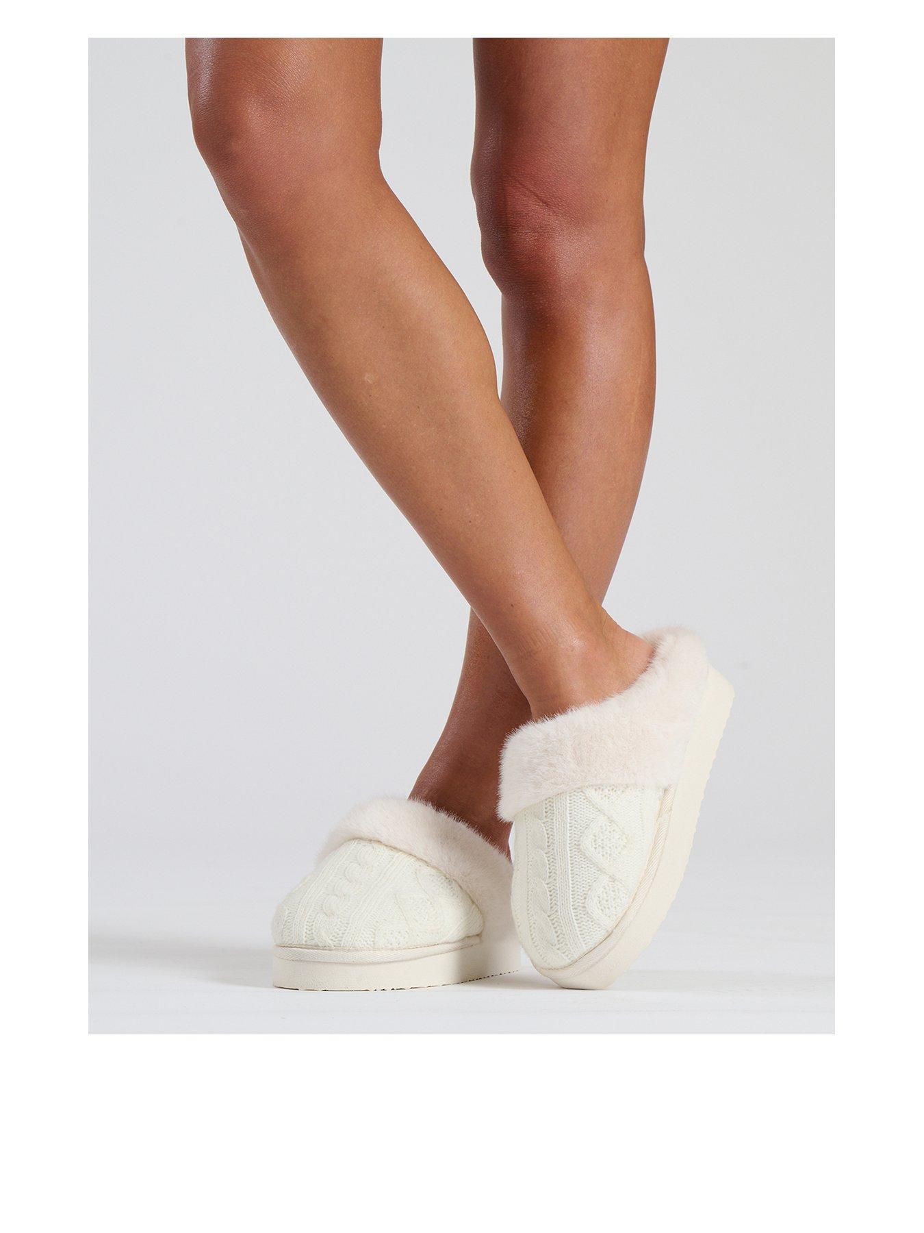 Loungeable Cable Knit Chunky Mule Slipper Cream Very