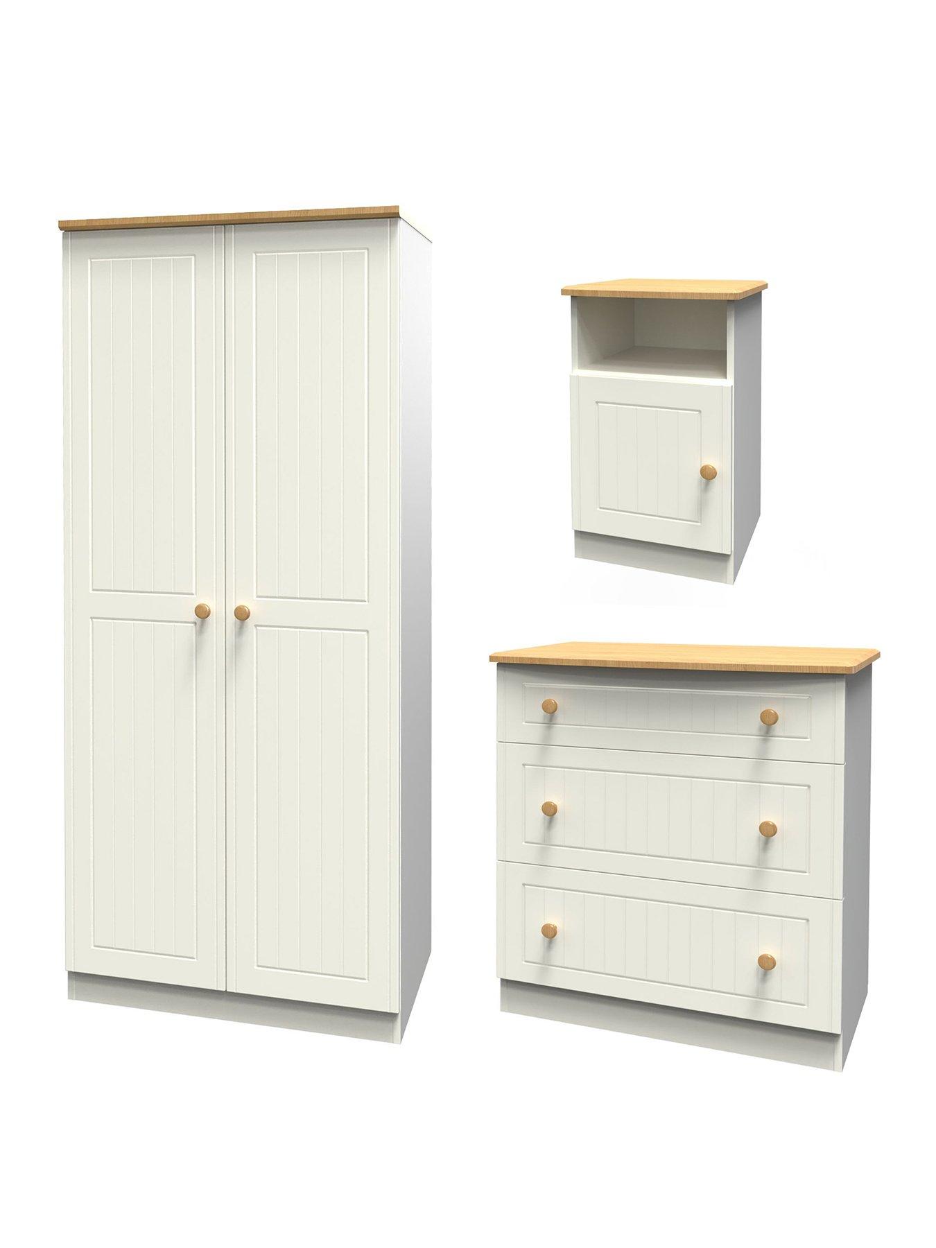 Product photograph of Swift Harrogate 3 Piece Ready Assembled Set - Bedside Chest 2 Door Wardrobe And 3 Drawer Chest from very.co.uk