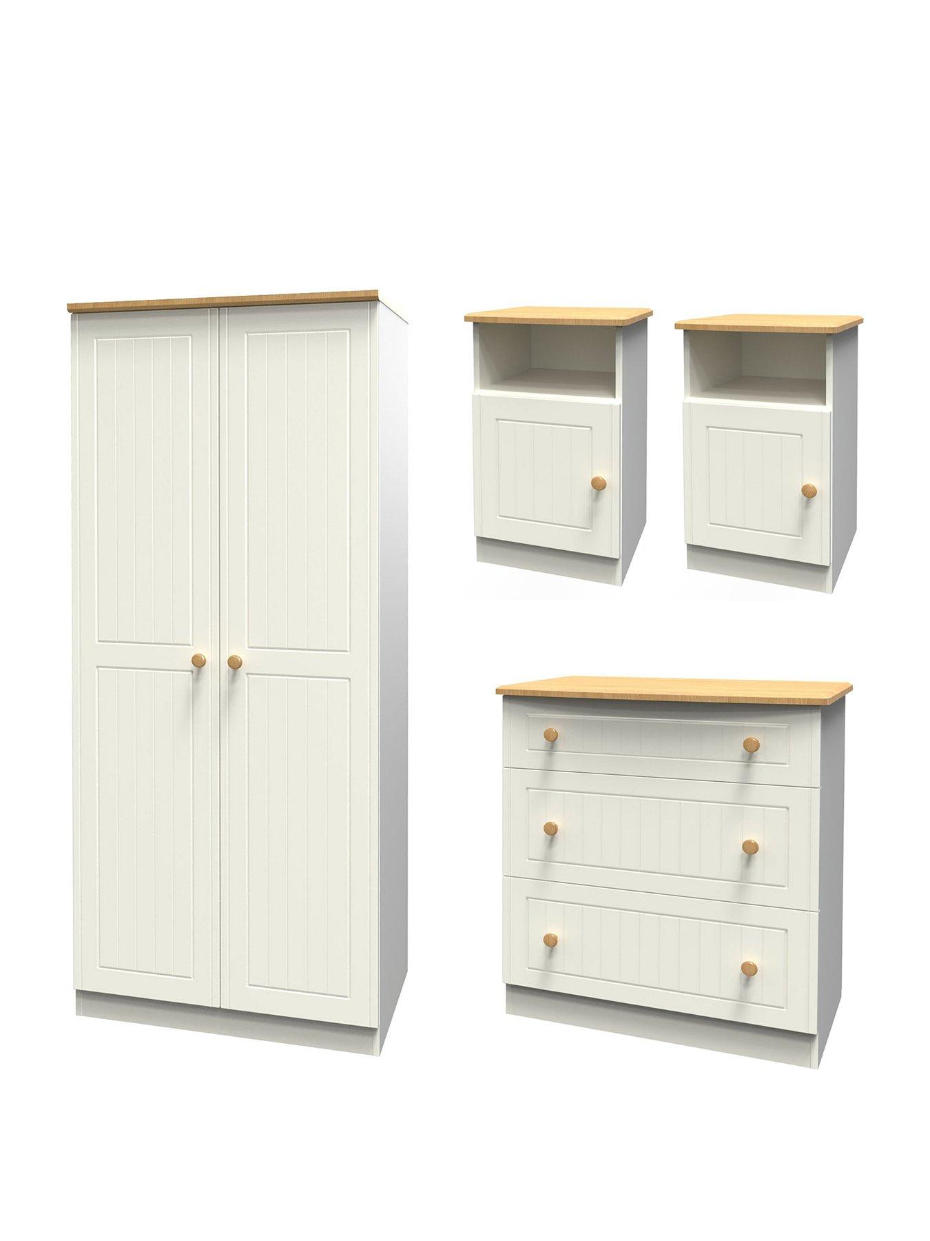 Product photograph of Swift Harrogate Ready Assembled 4 Piece Set - 2x Bedside Chests 2 Door Wardrobe 3 Drawer Chest from very.co.uk