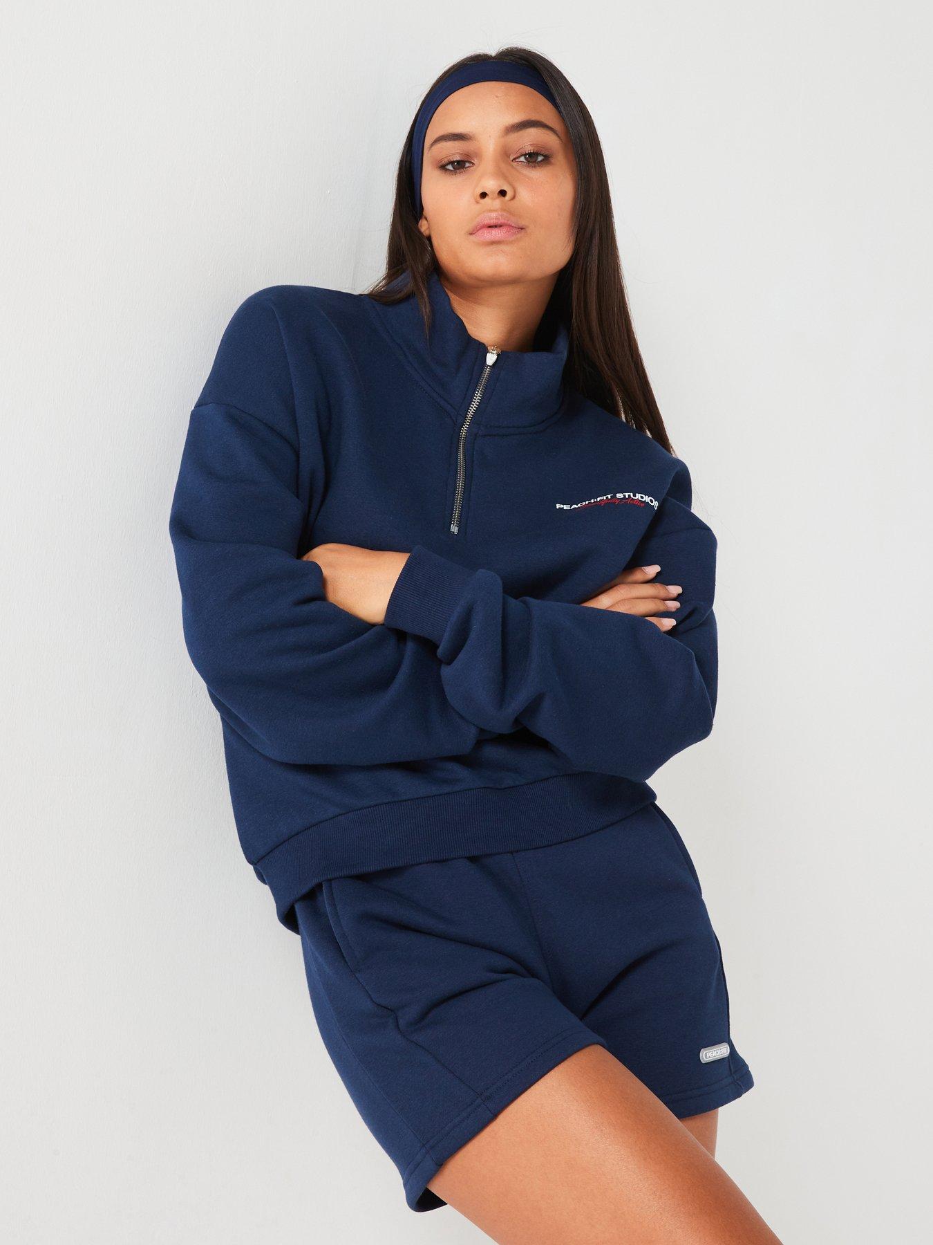 undefined Womens Penelope Oversized Zip Neck Sweatshirt - Navy