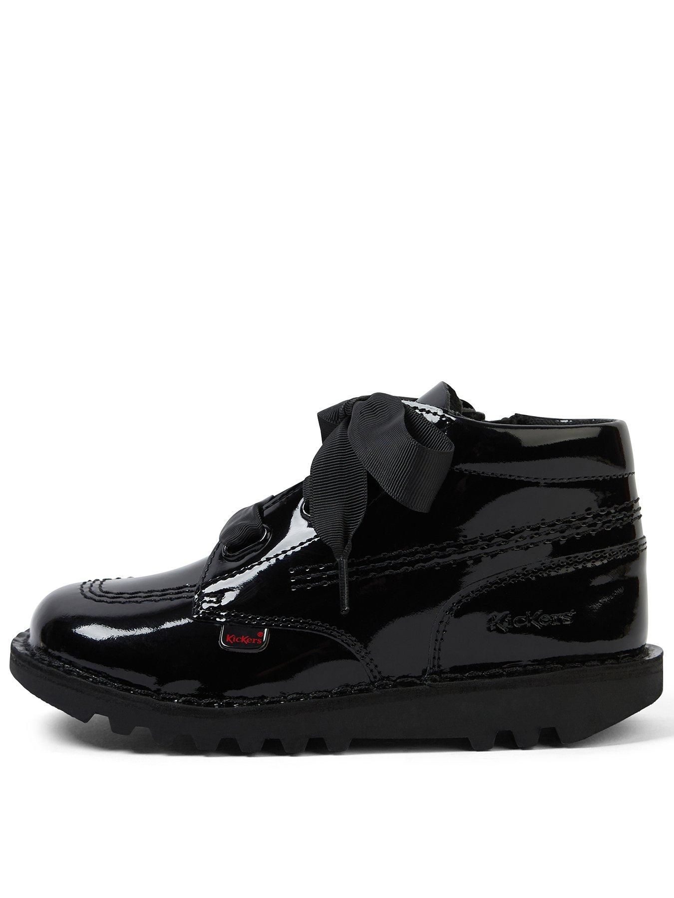 undefined Girls Kick Hi Ribbon Patent Leather School Boot - Black