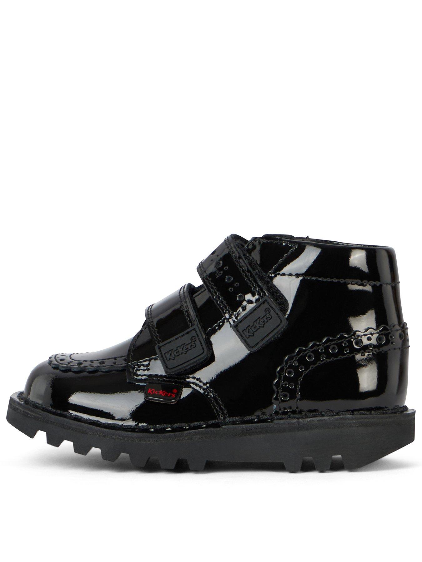 Kickers Girls Kick Hi Vel Brogue Patent Leather School Boot - Black