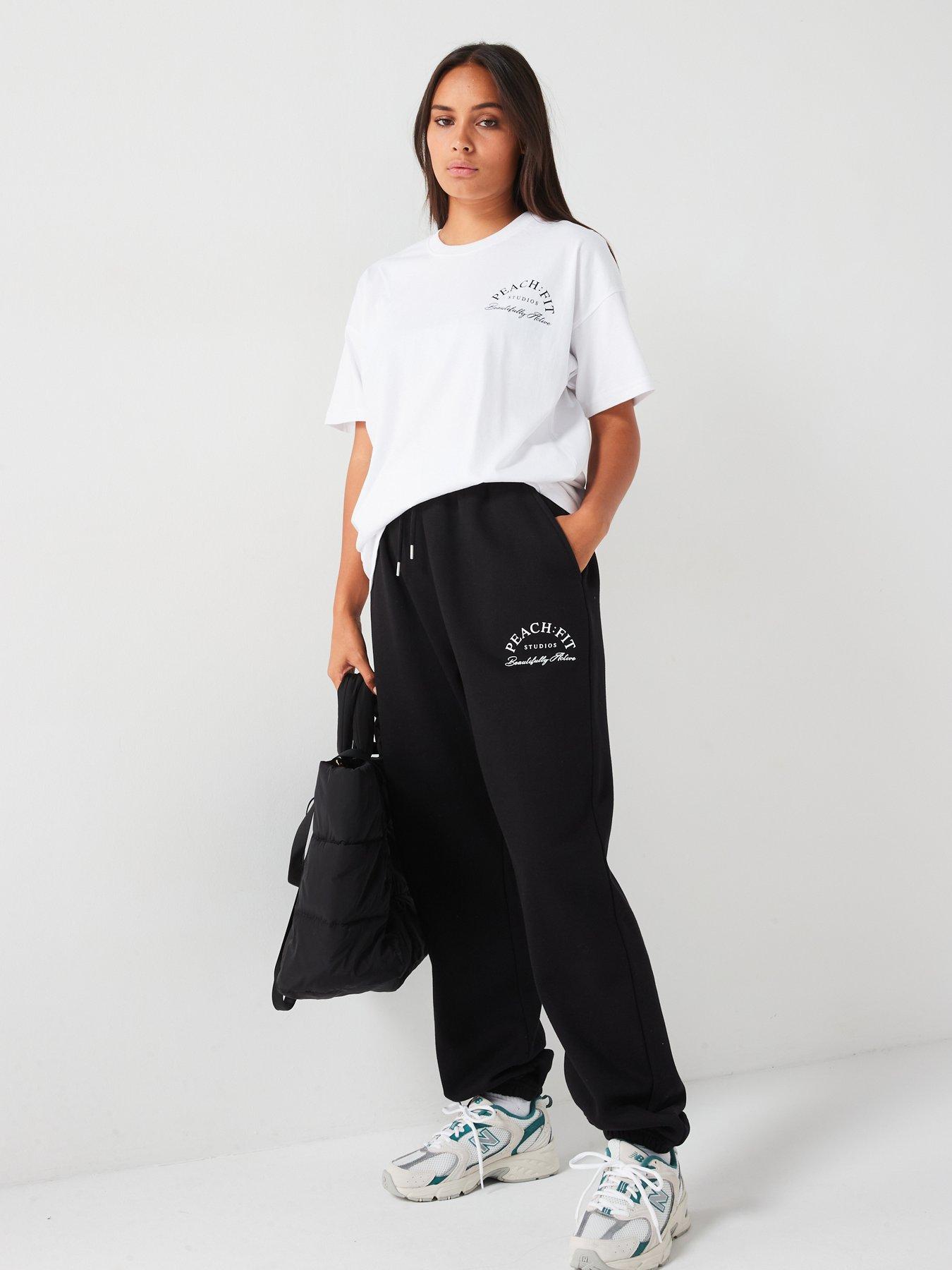 Womens black oversized joggers sales