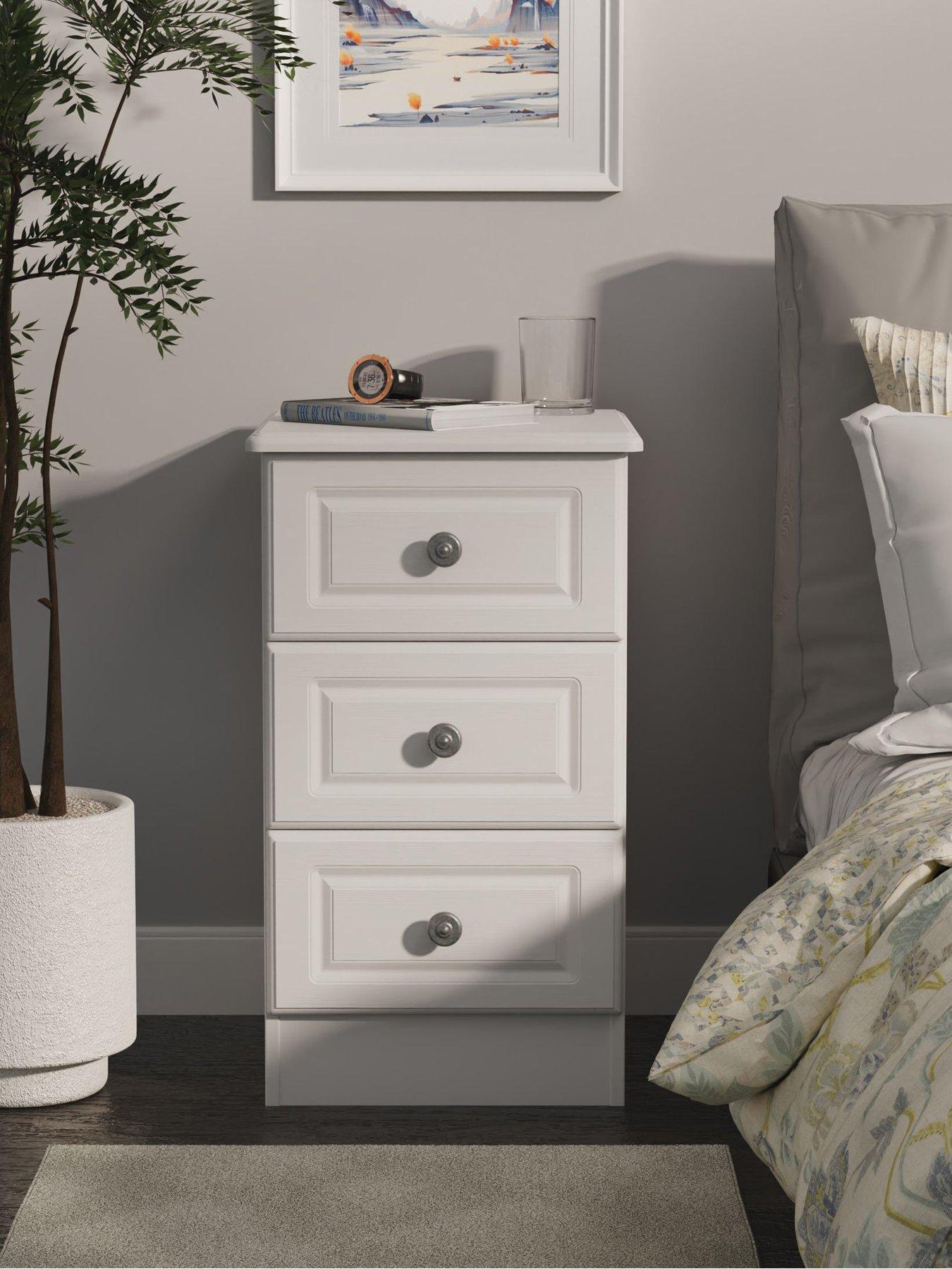 SWIFT Cambridge Ready Assembled 3 Drawer Bedside Chest - Grey