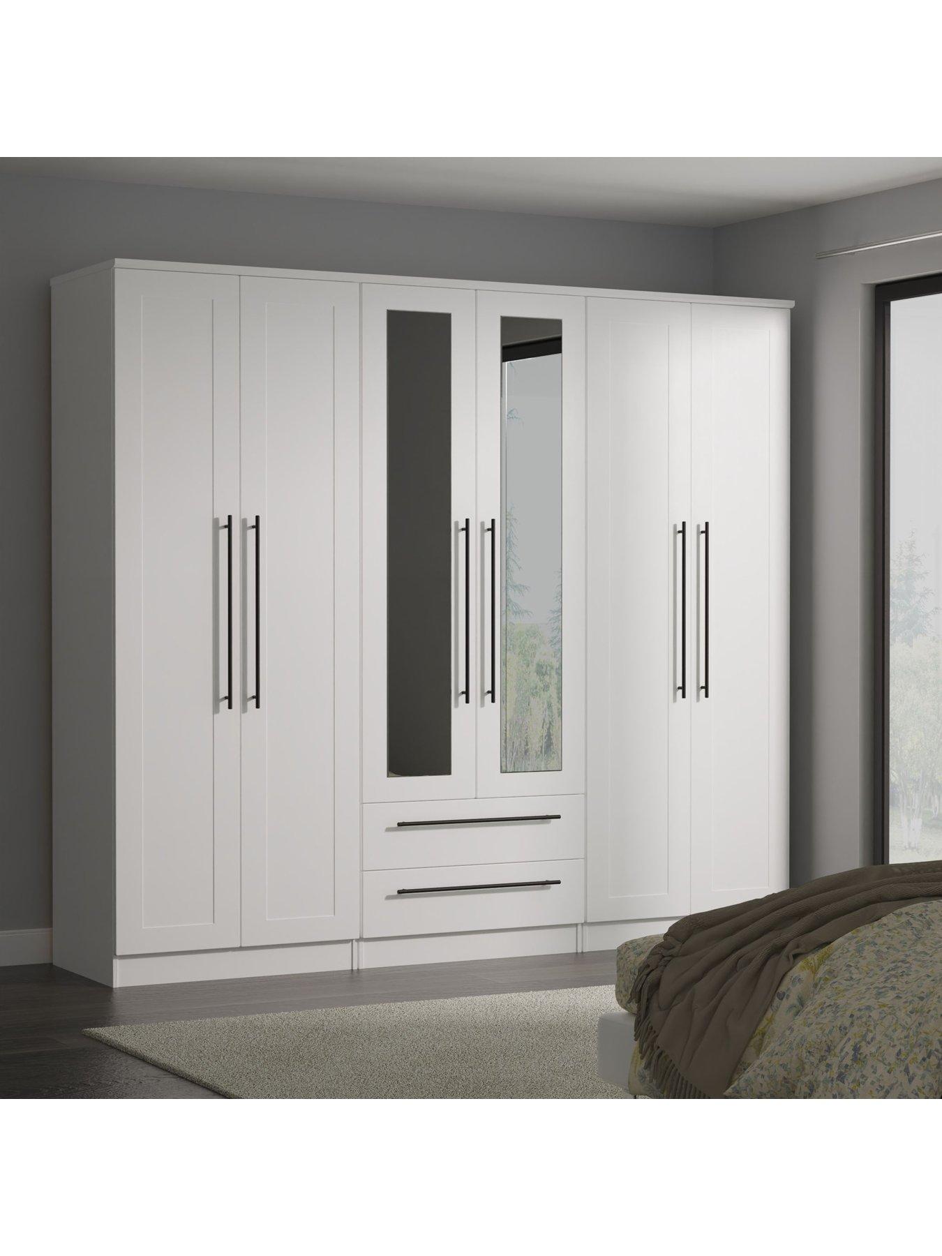 SWIFT Boston Part Assembled Tall 6 Door, 2 Drawer Mirrored Wardrobe