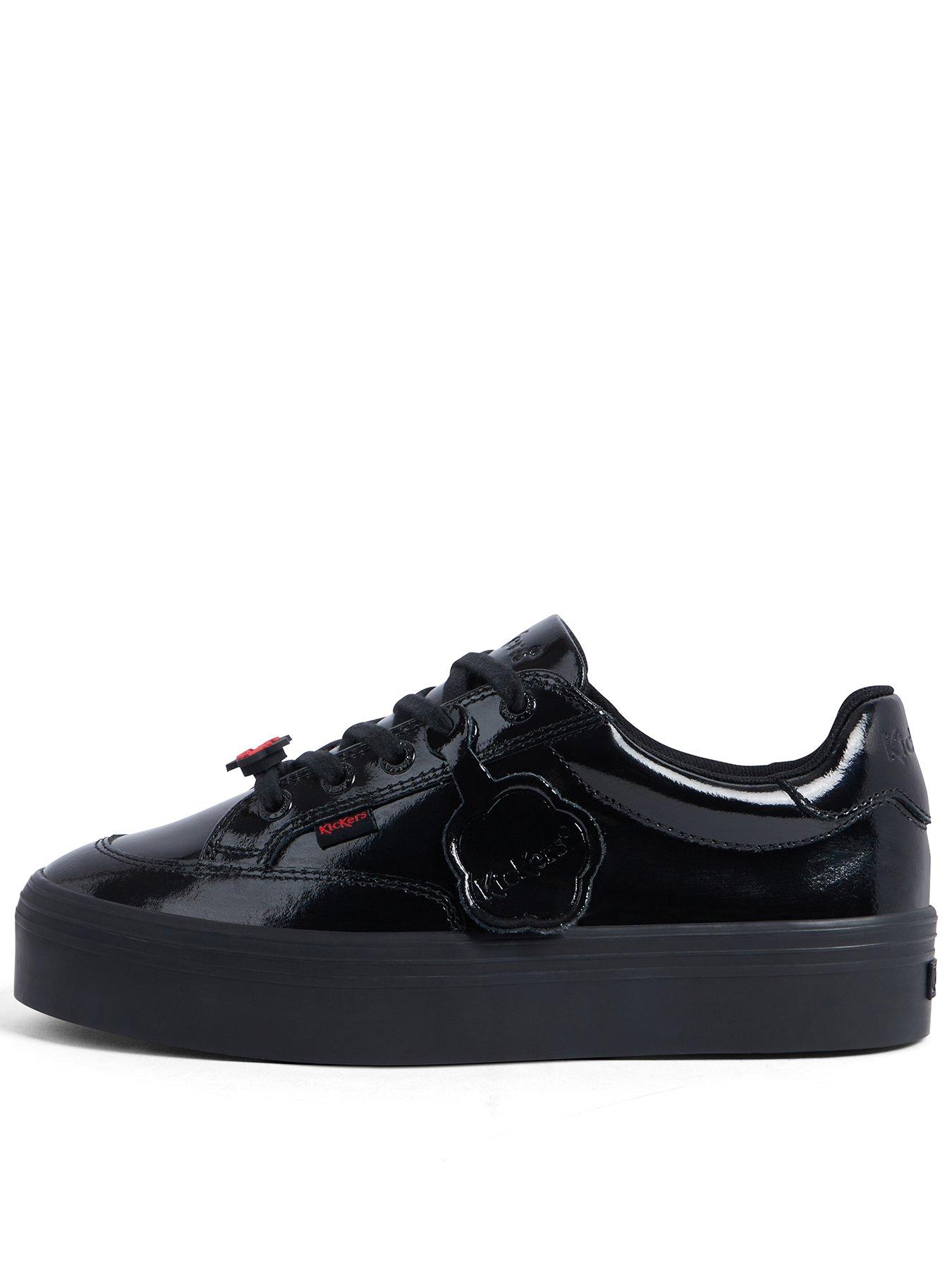 Kickers Girls Tovni Stack Lo Flower Patent Leather School Shoe Black Very