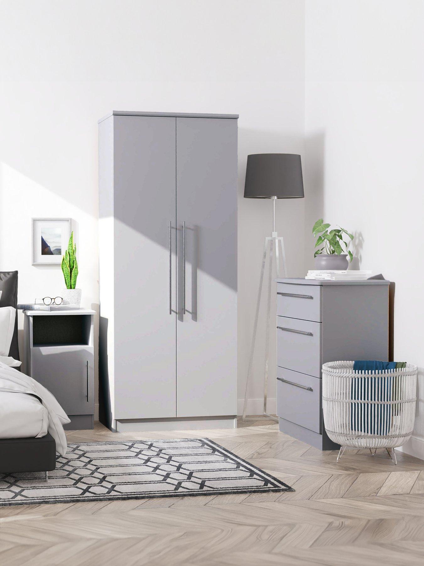 Image of SWIFT Oxford Ready Assembled 3 Piece Set - Bedside Chest, 2 Door Wardrobe and 3 Drawer Chest