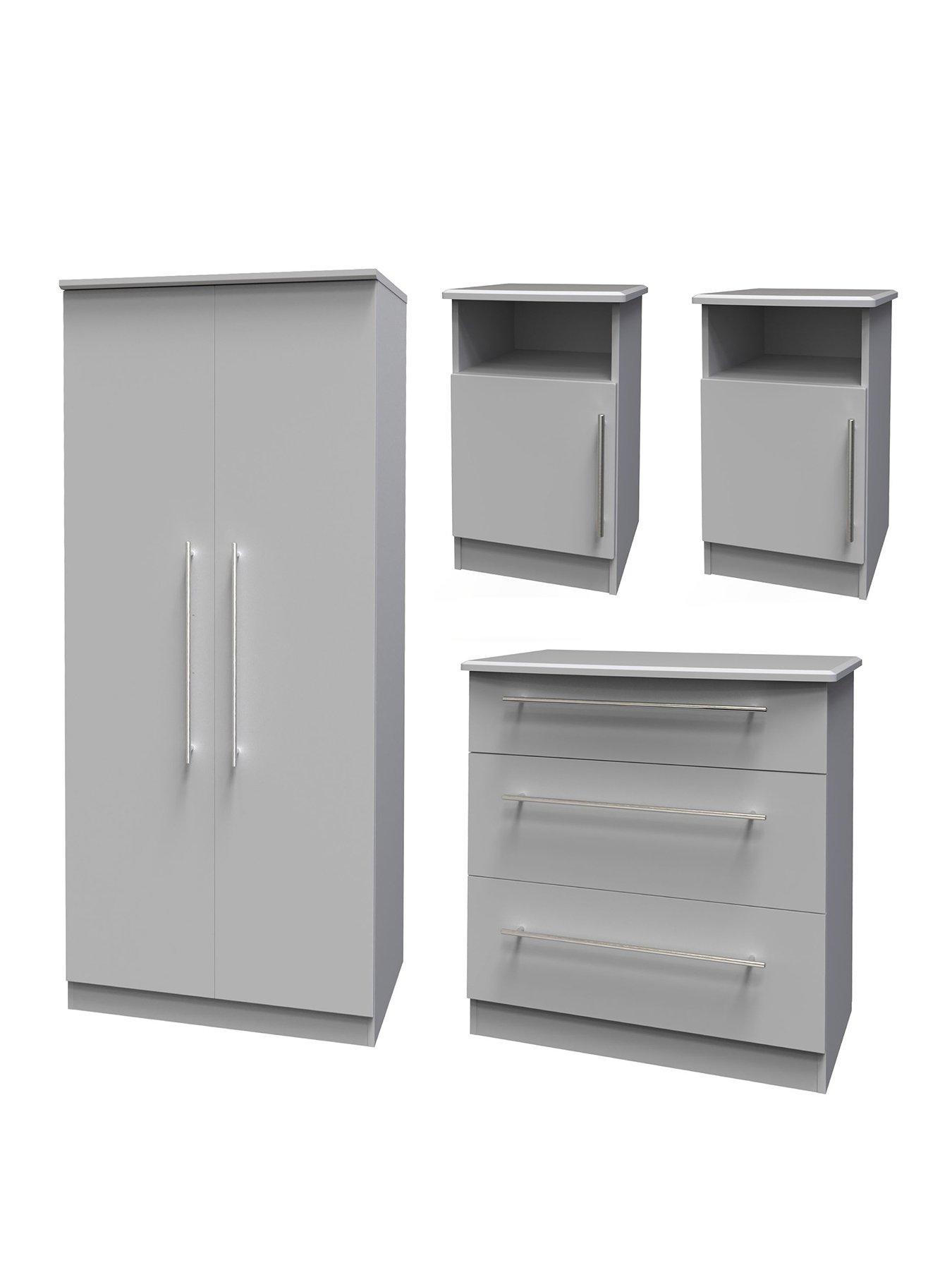 Image 2 of 5 of SWIFT Oxford Ready Assembled 4 Piece Set&nbsp;- 2x Bedside Chests,&nbsp;&nbsp;Chest of 3 Drawers, 2 Door&nbsp;Wardrobe