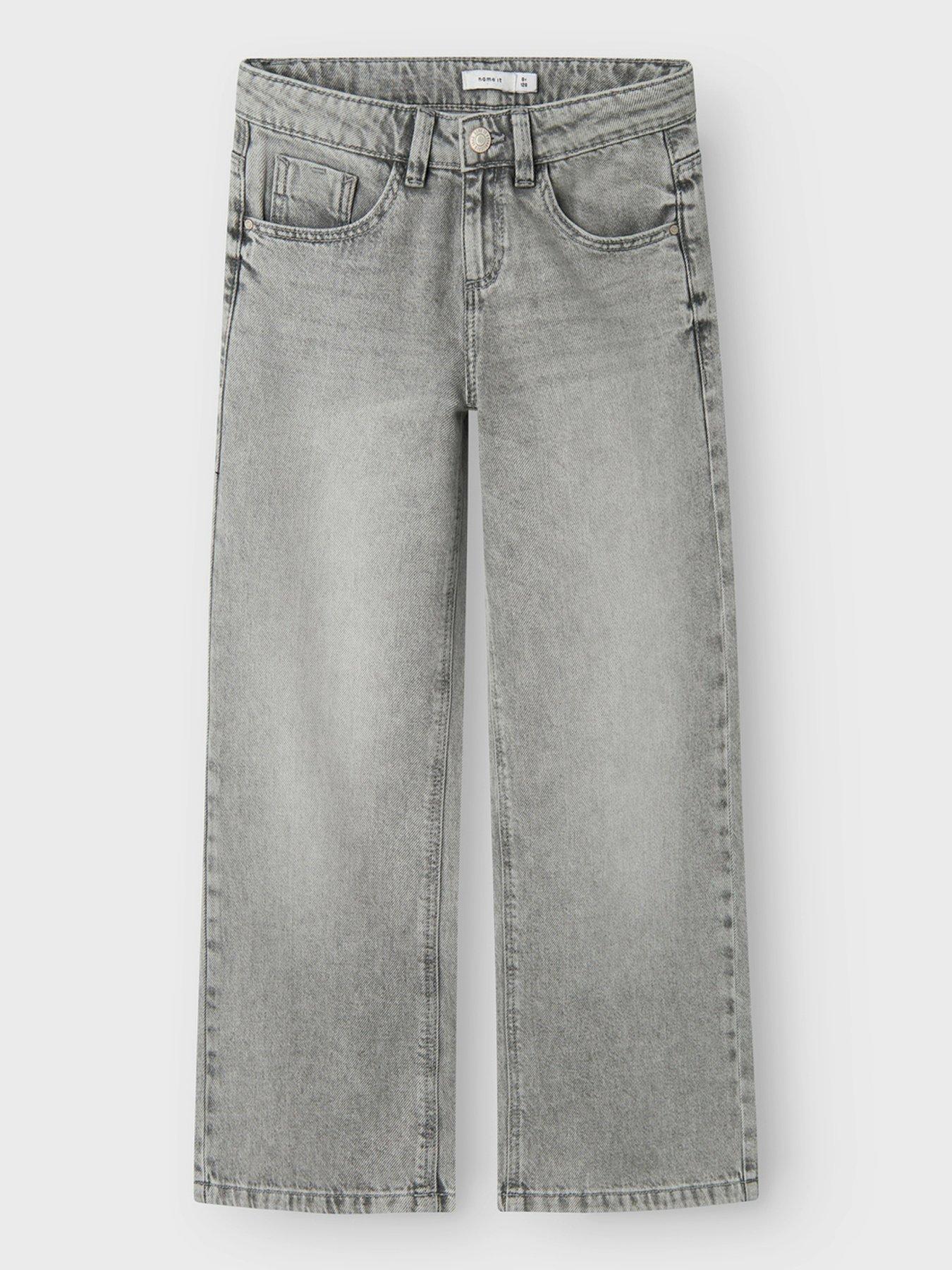 undefined Girls Rose Wide Leg Jeans - Dark Grey Denim