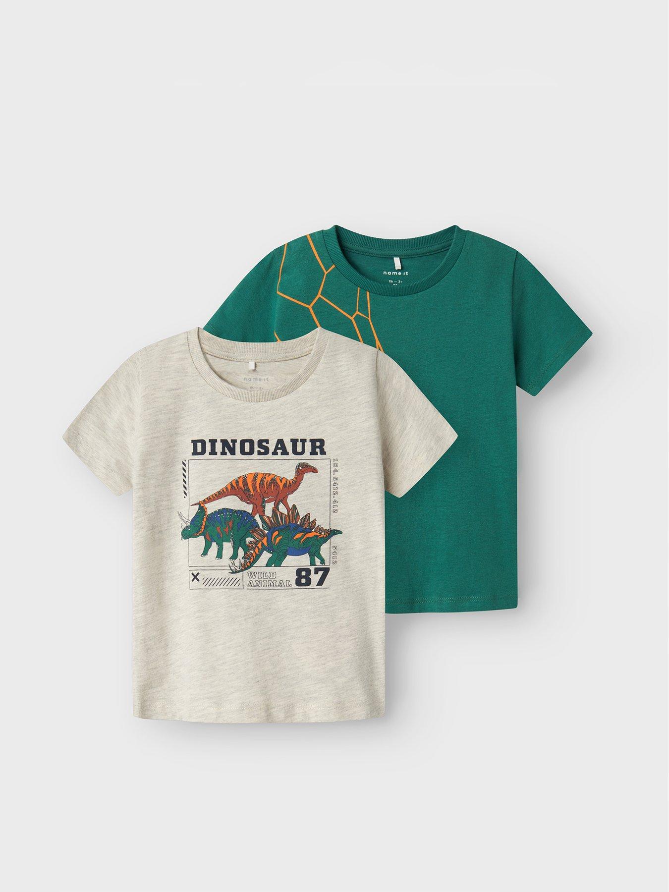 name it mini boys 2 pack dino/football short sleeve tshirts - white cap grey, multi, size 5 years