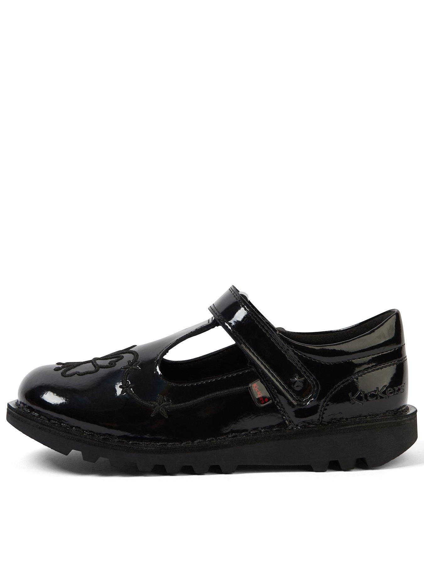 Kickers Junior Black Kick T Bar Patent Leather Shoes-UK