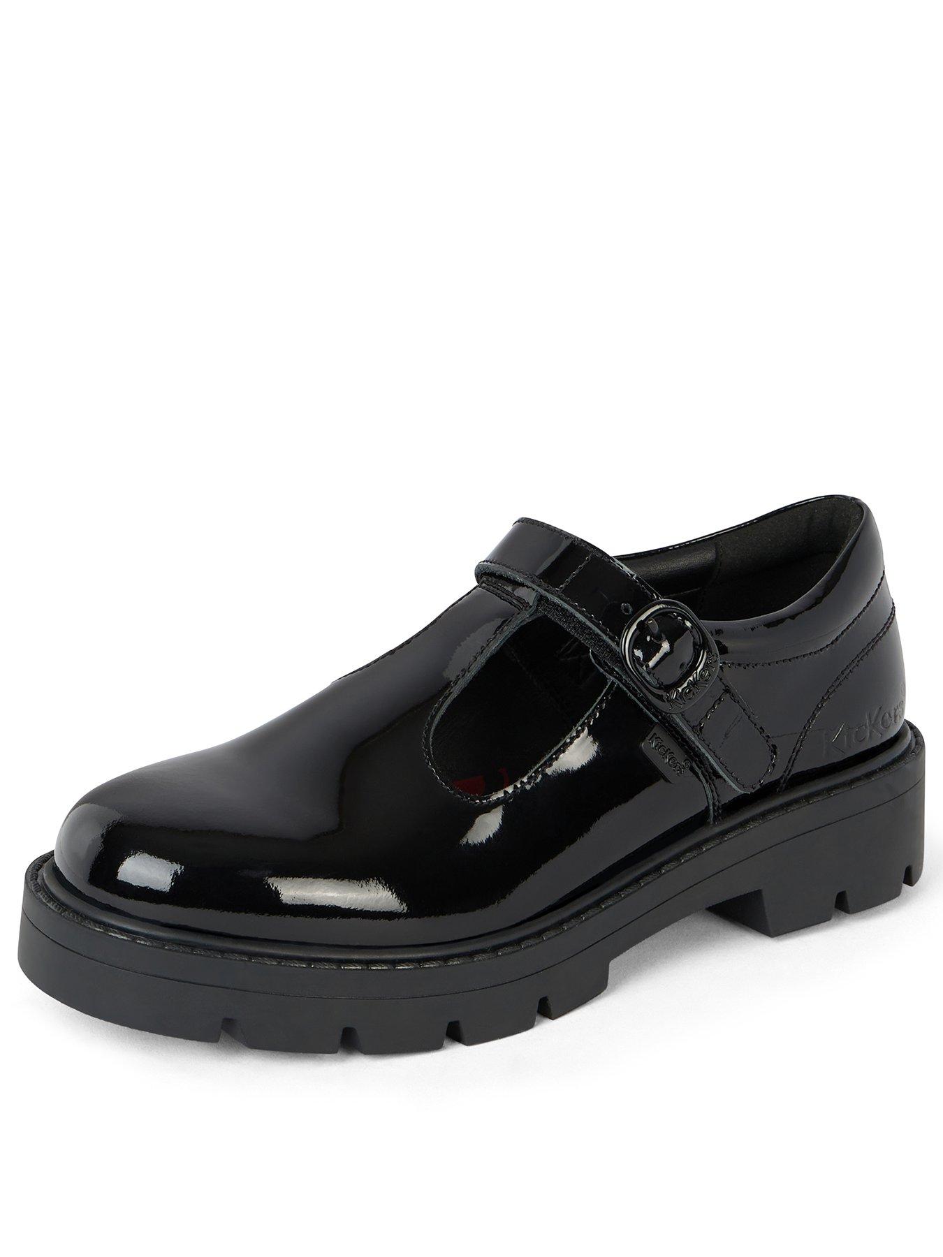 Kickers Girls Kori T Bar Patent Leather School Shoe - Black | Very.co.uk