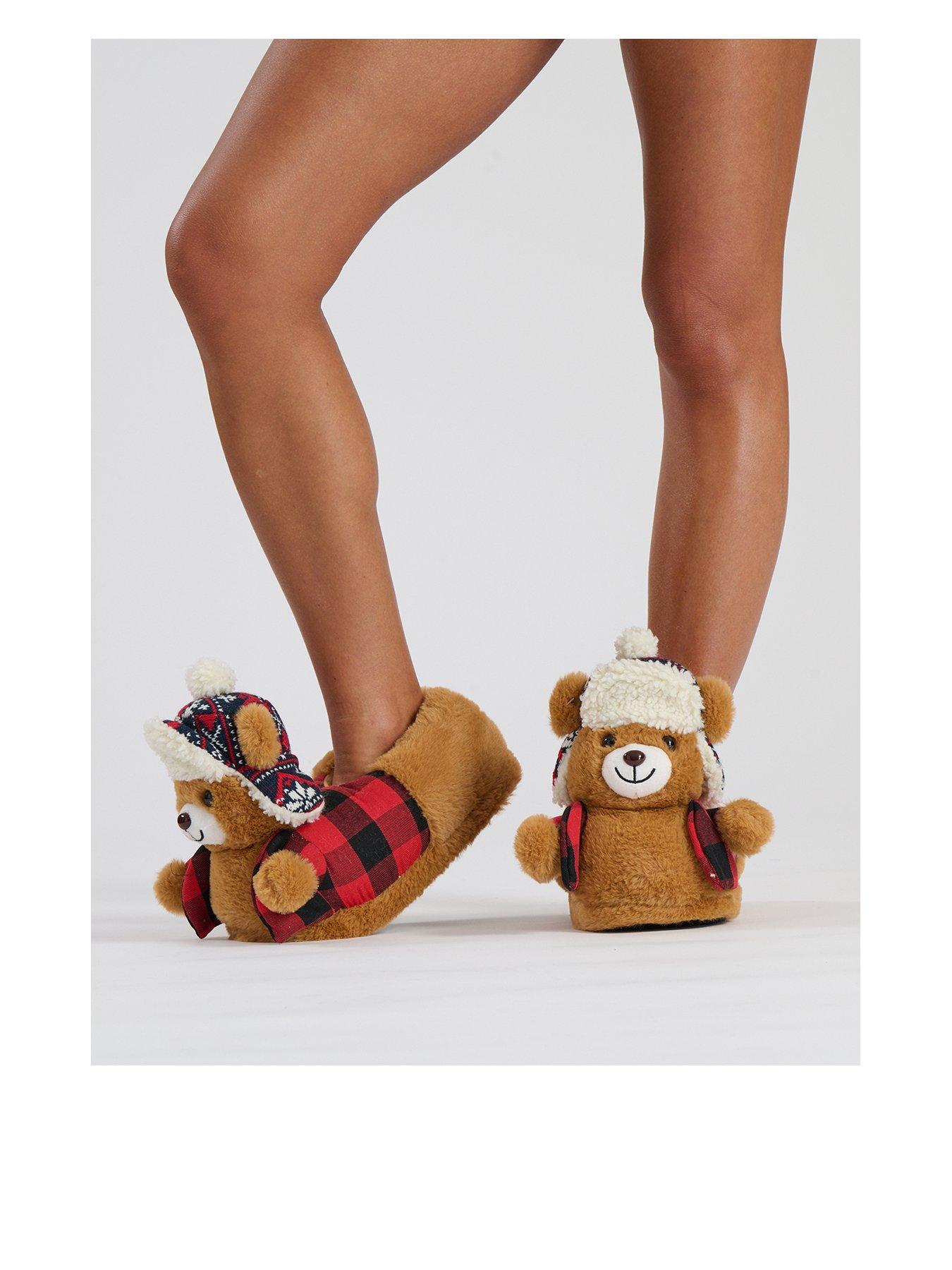 Loungeable Trucker Teddy Bear Novelty Slipper Brown Very