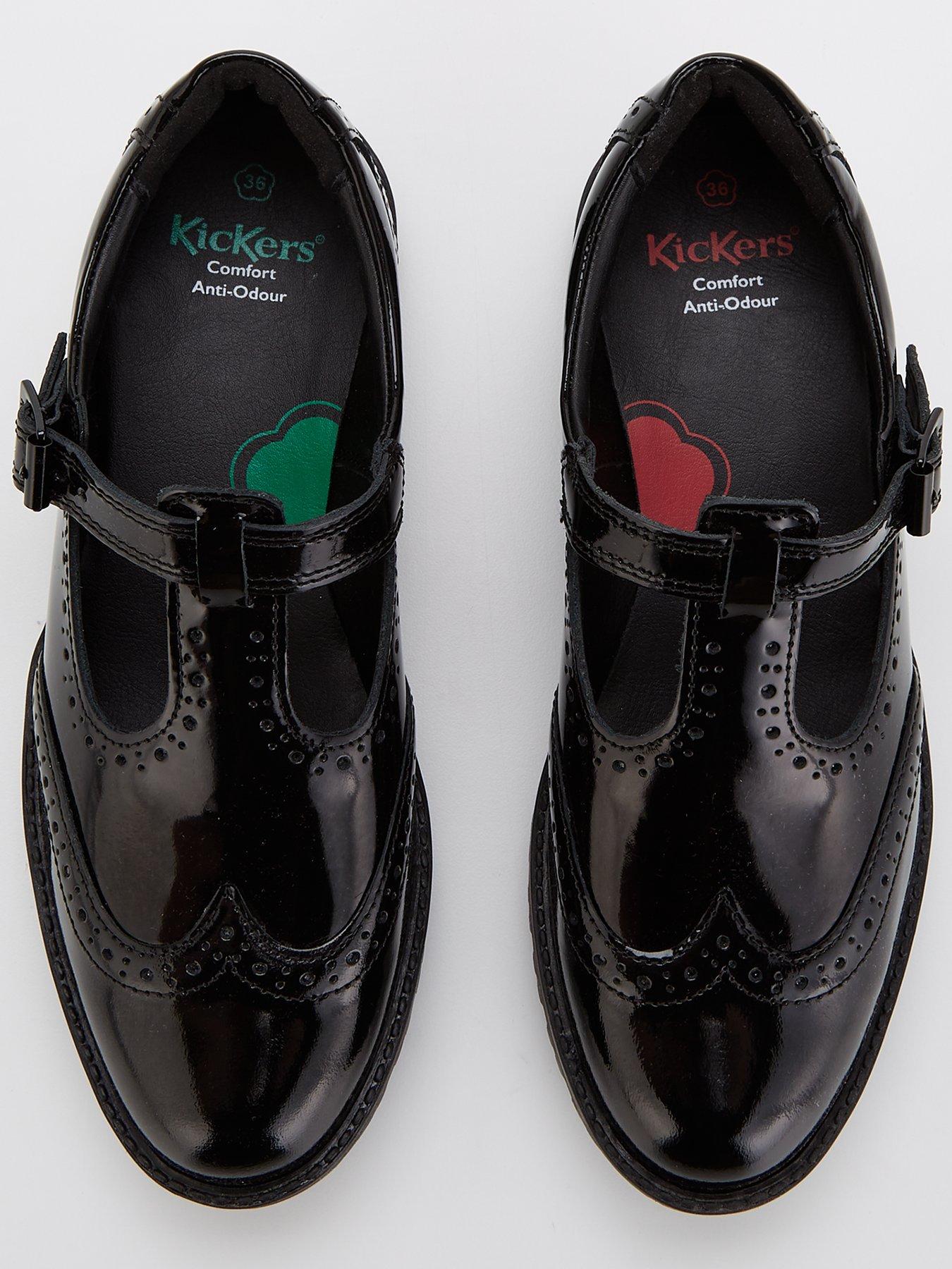 Girls Lachly Brogue T bar Patent Leather School Shoe Black