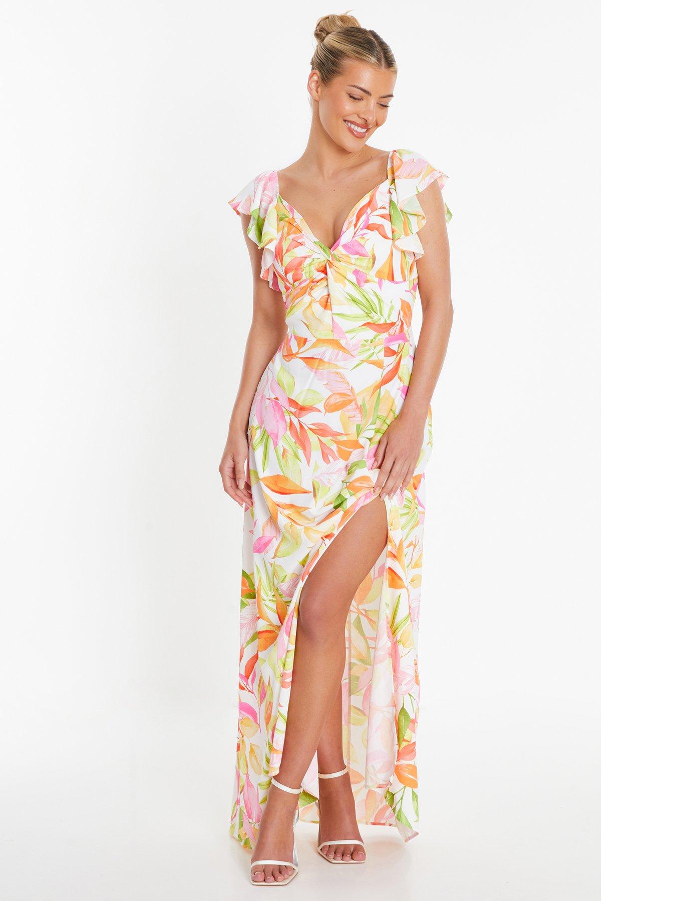 Quiz White Tropical Print Maxi Dress