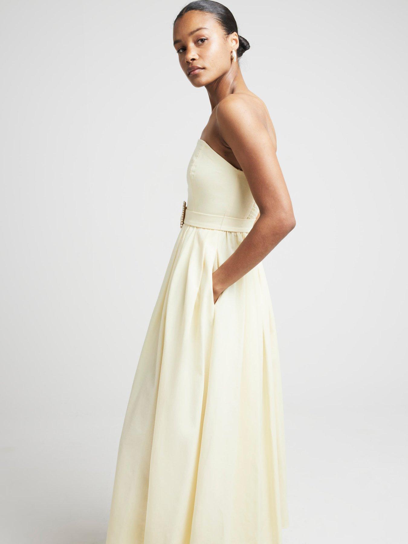 River Island Belted Bandeau Prom Dress Yellow Very