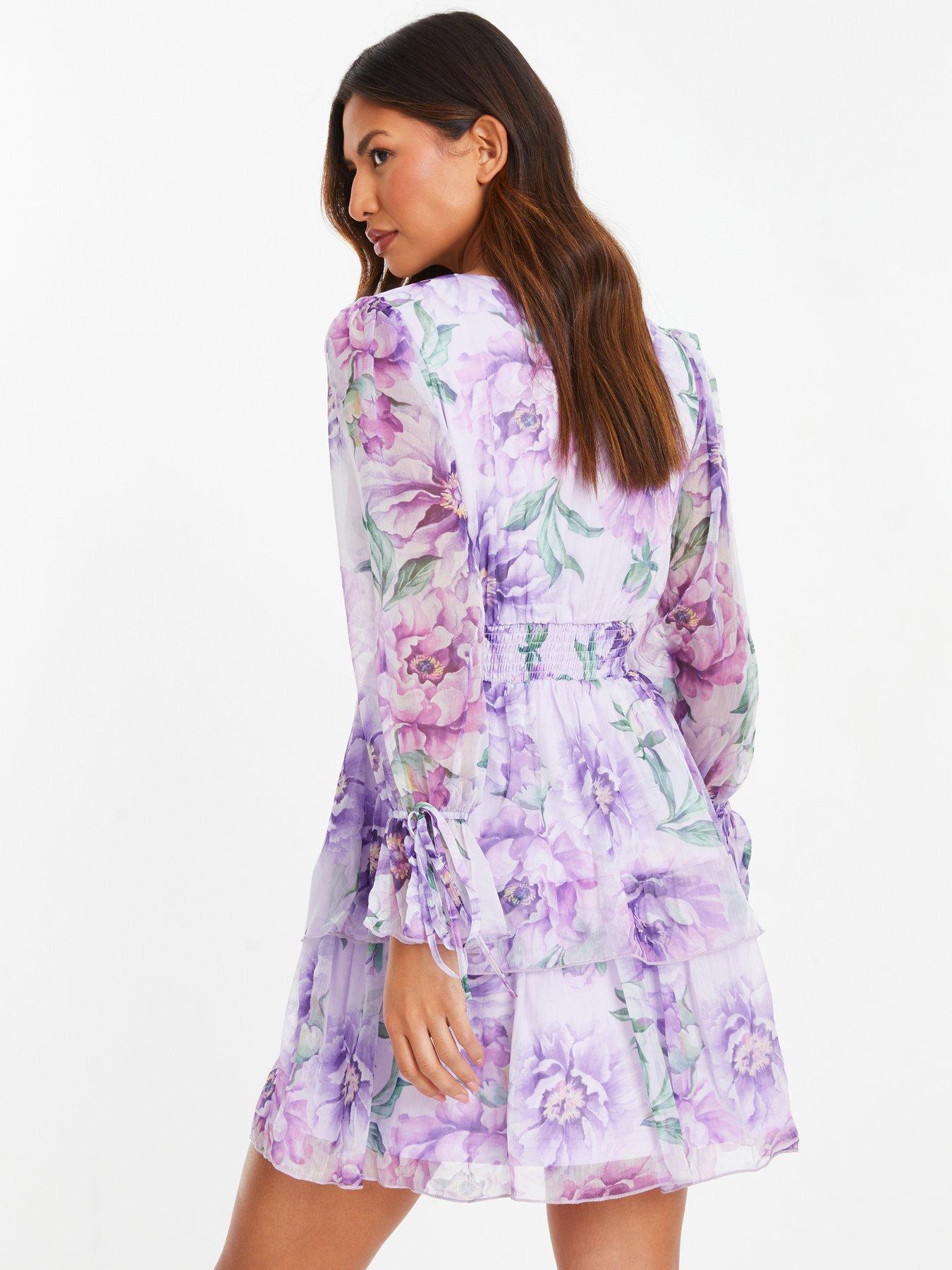 Quiz Lilac Floral Chiffon Tiered Skater Dress Very.co.uk