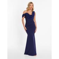 quiz asymmetric dress Quiz Velvet Asymmetric Cowl Maxi Dress In Black - 30% Off
