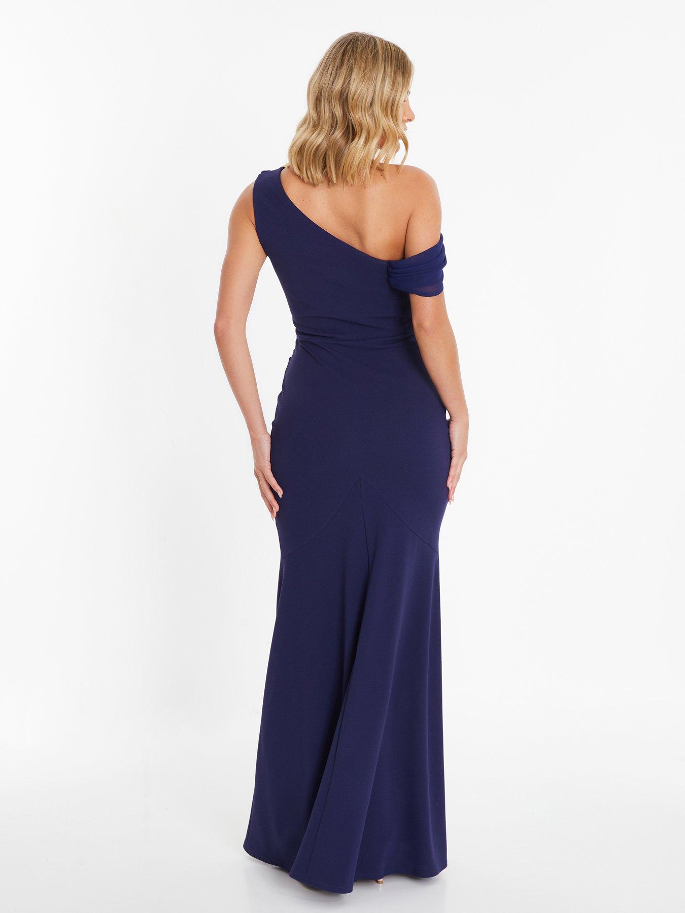 Quiz Navy Asymmetric Cowl Neck Maxi Dress | Very